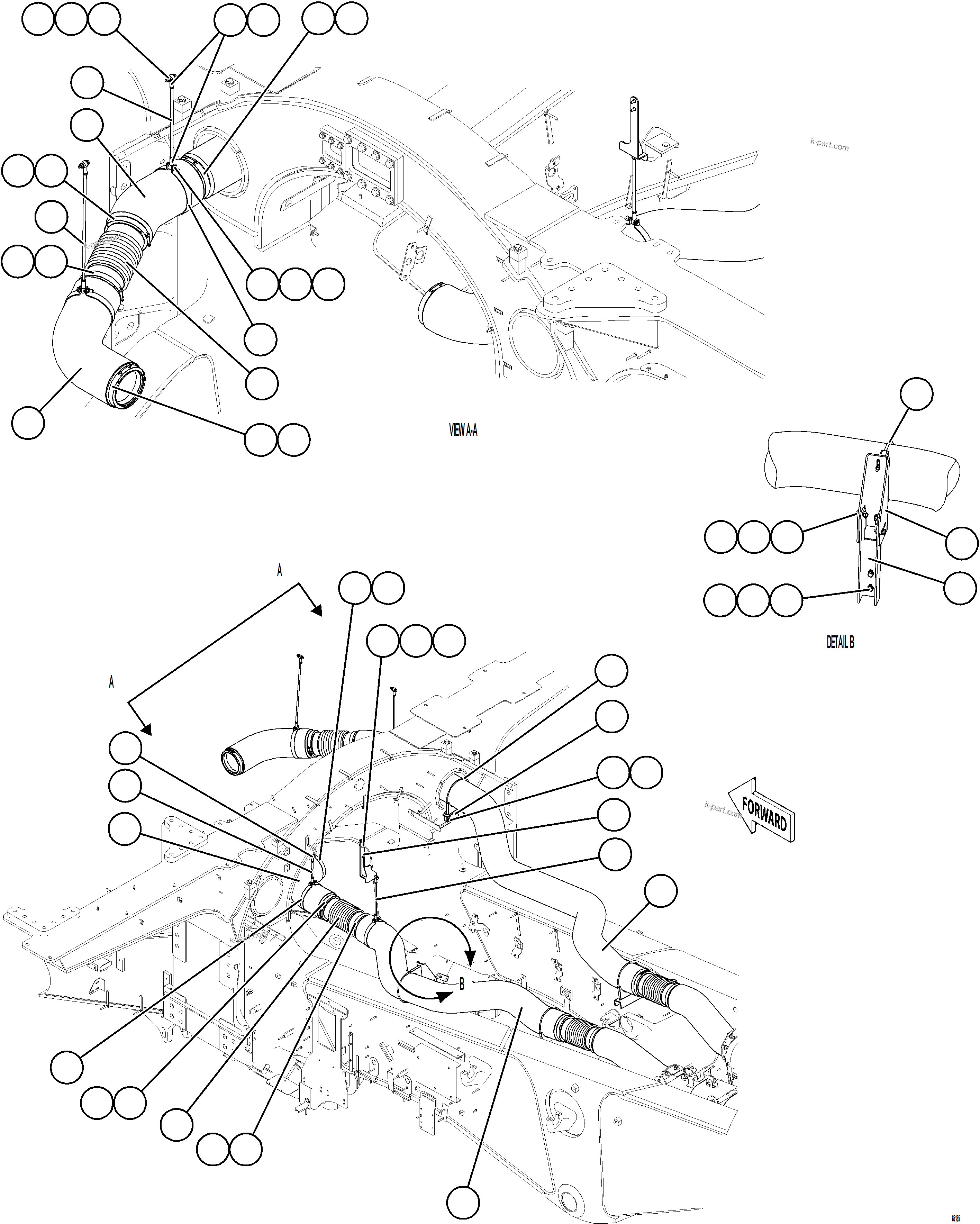 Komatsu parts book diagram for AFE78-CA 930E-5 S/N A40281  IOCC: EXHAUST PIPING - FRONT