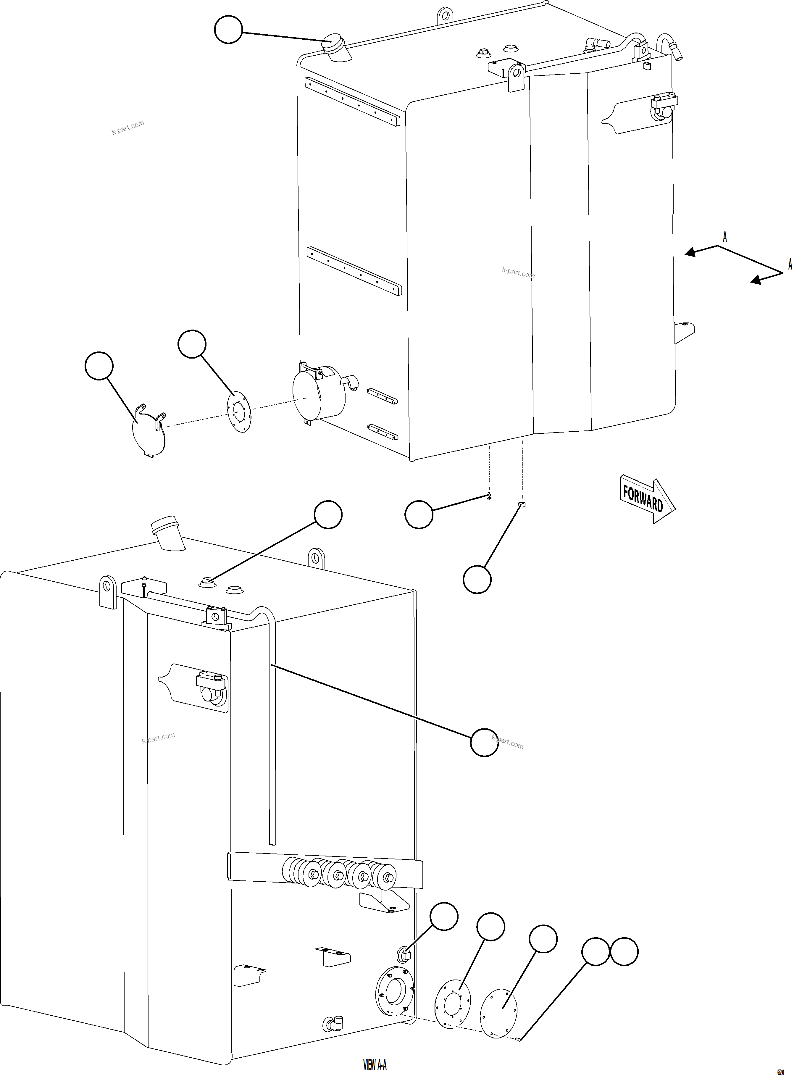 Komatsu parts book diagram for AFE78-CA 930E-5 S/N A40281  IOCC: FUEL TANK ASSEMBLY    58F-04-00702