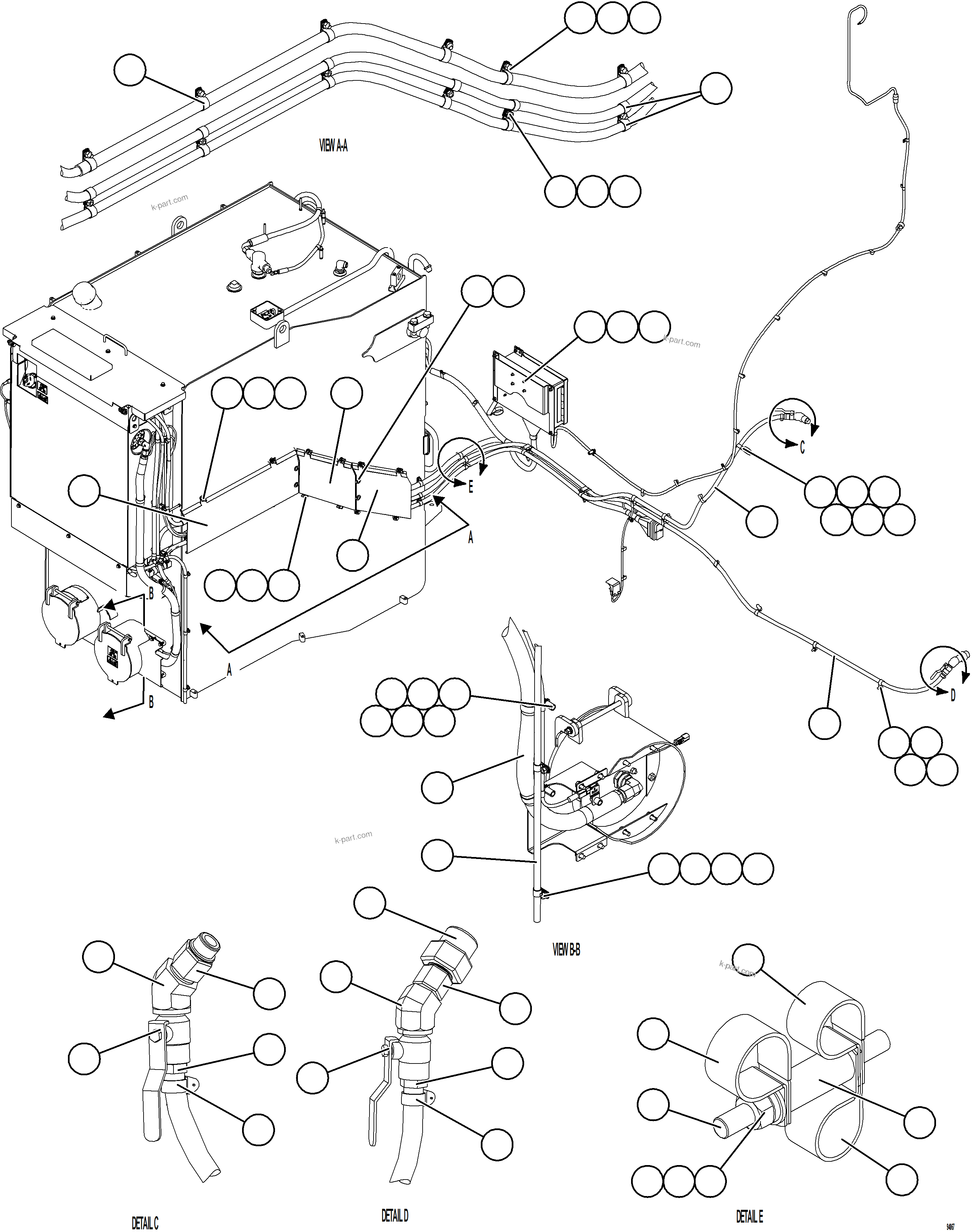 Komatsu parts book diagram for AFE78-CA 930E-5 S/N A40281  IOCC: DEF TANK RETURN AND SUPPLY PIPING