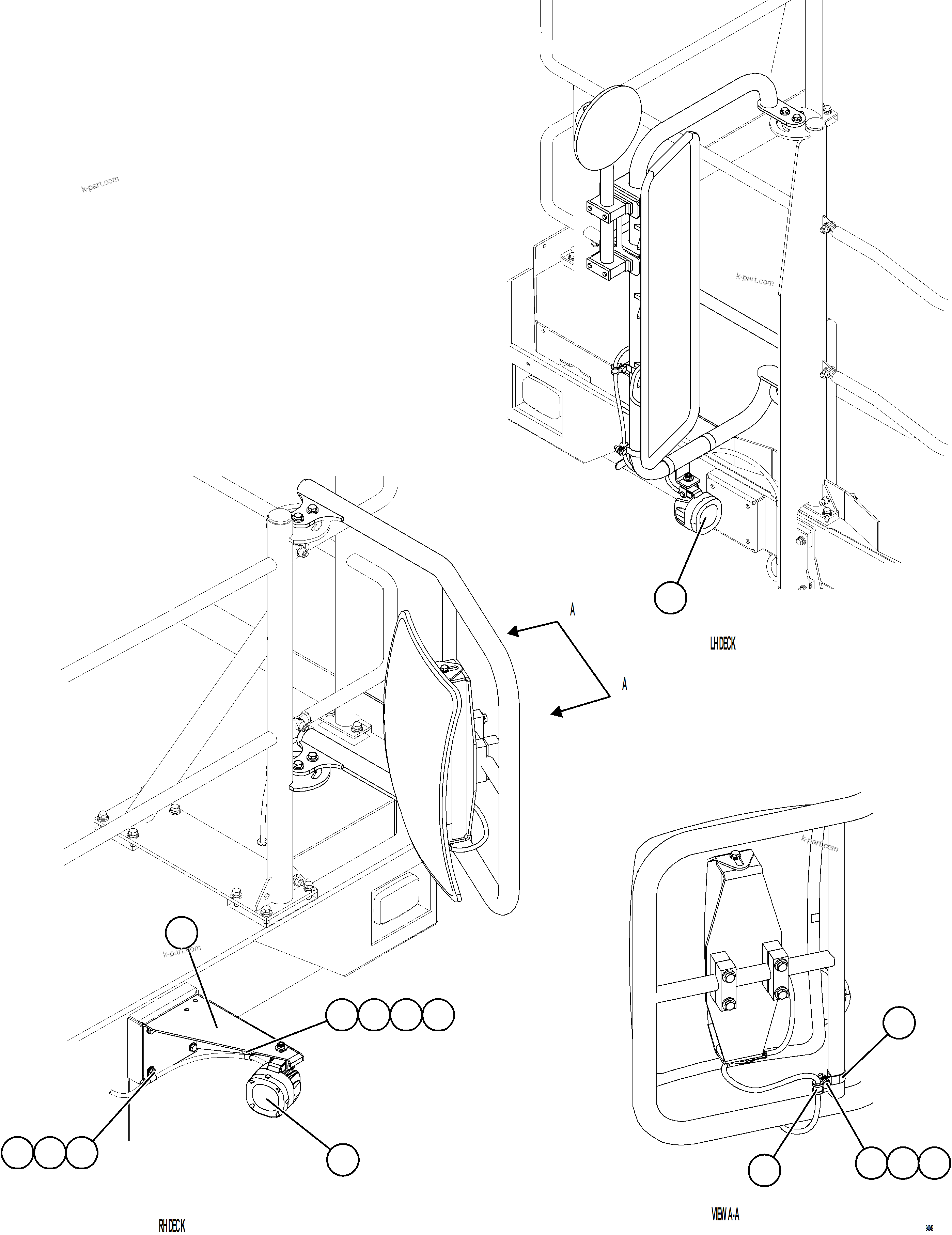 Komatsu parts book diagram for AFE78-CA 930E-5 S/N A40281  IOCC: MIRROR MOUNTED BACKUP LIGHTS