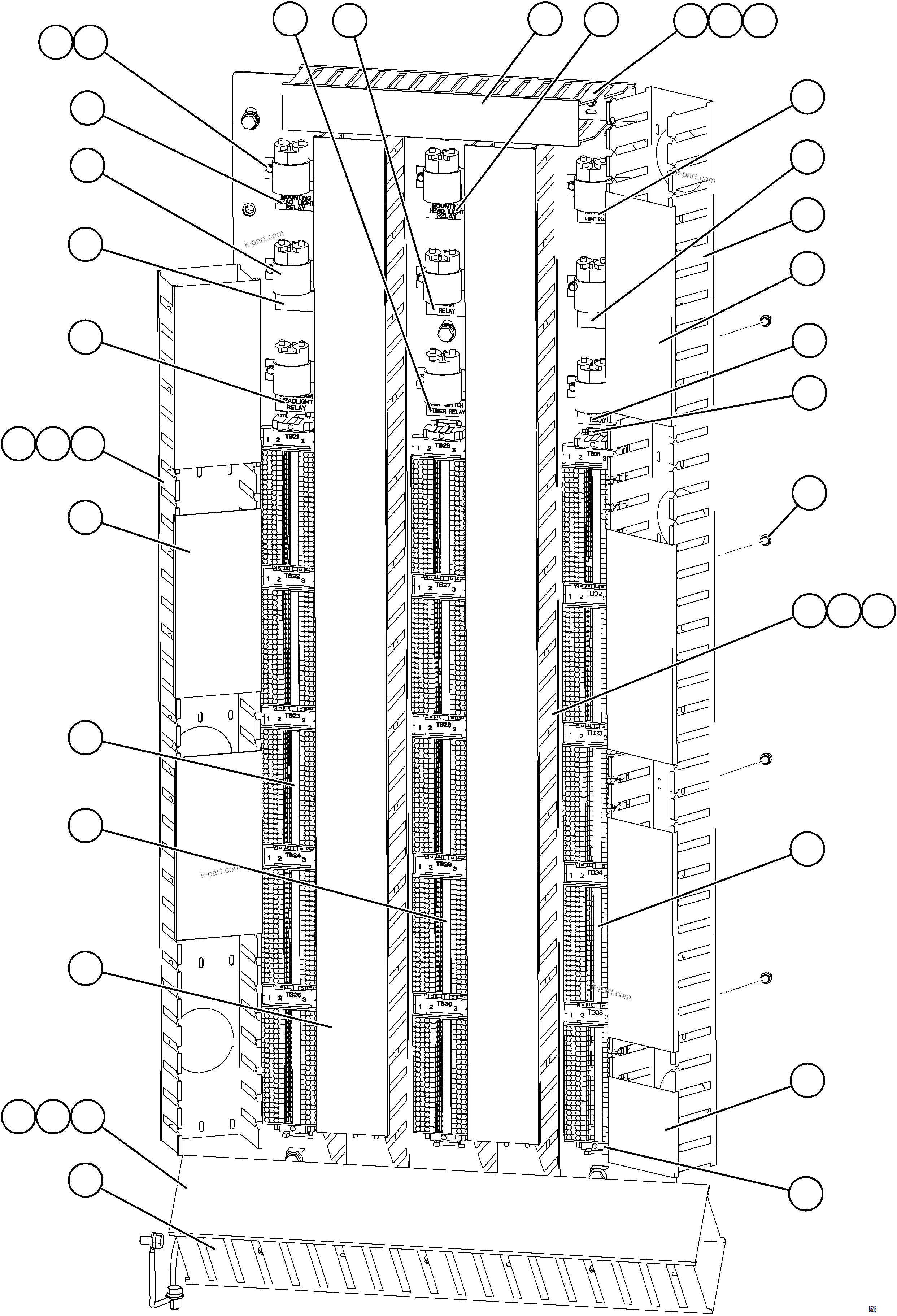 Komatsu parts book diagram for AFE78-CA 930E-5 S/N A40281  IOCC: AUXILIARY CONTROL CABINET - REAR WALL    1/2