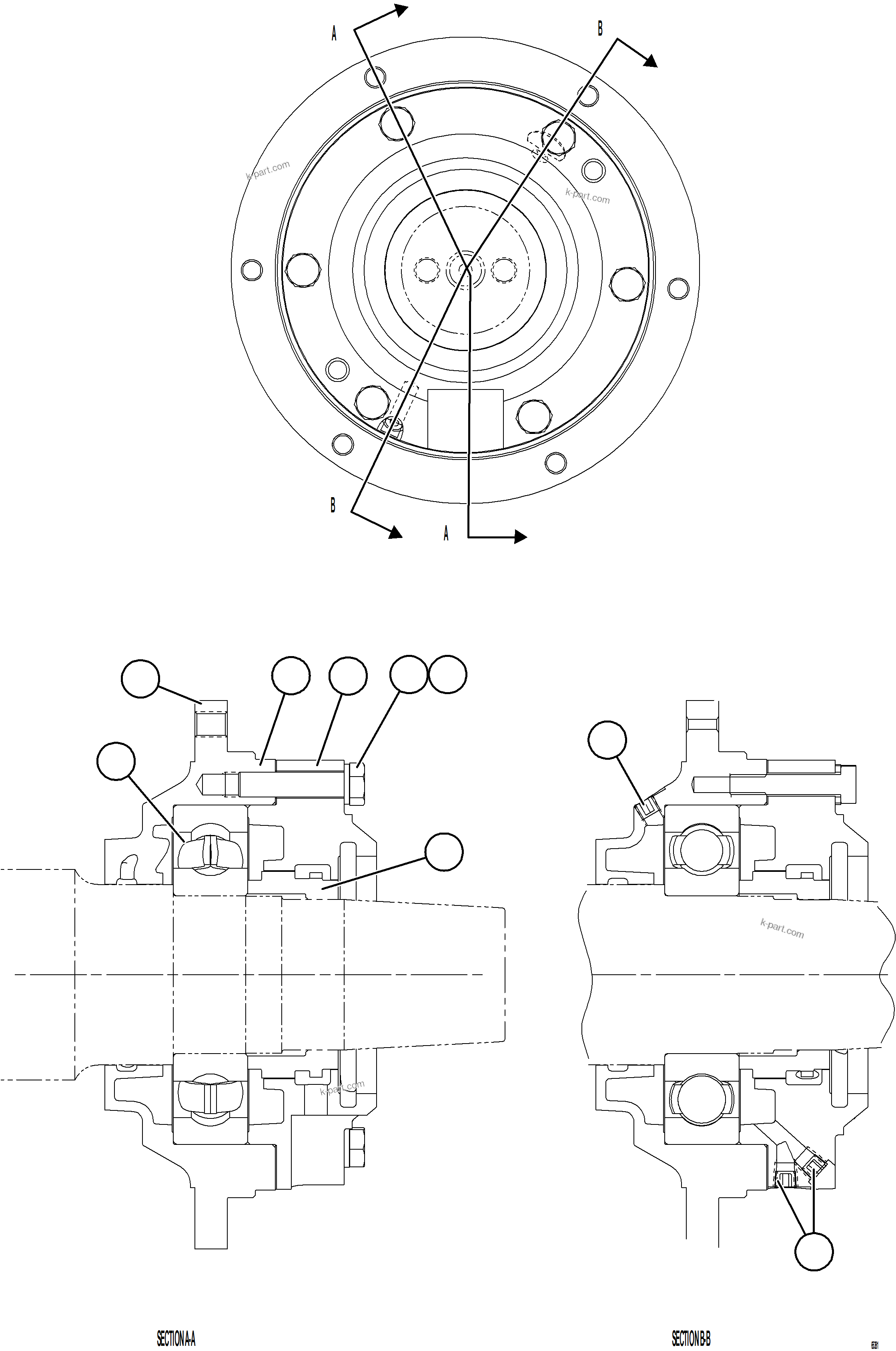 Komatsu parts book diagram for AFE78-CA 930E-5 S/N A40281  IOCC: ALTERNATOR BEARING ASSEMBLY    58F-06-05480