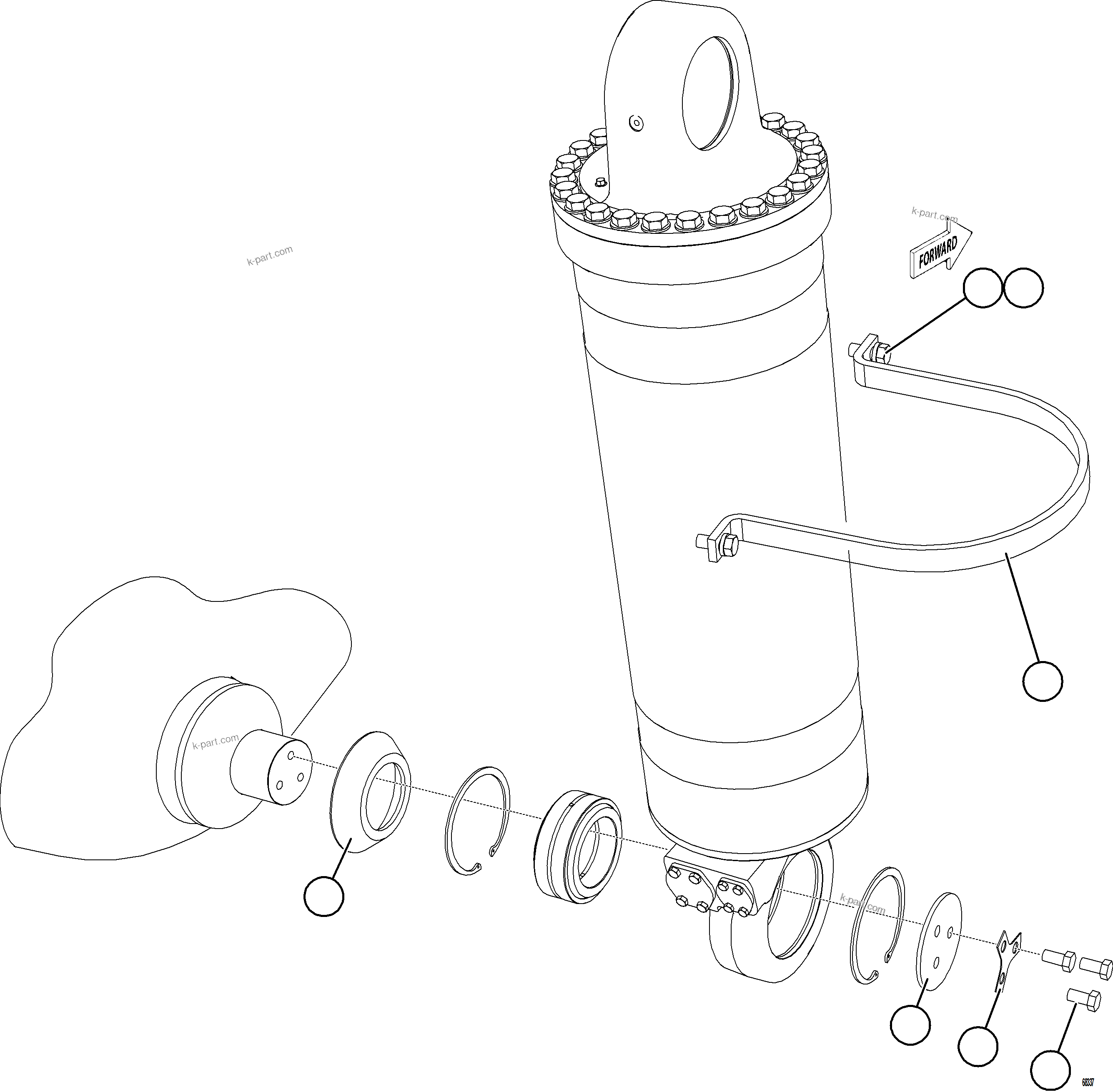 Komatsu parts book diagram for AFE78-CA 930E-5 S/N A40281  IOCC: HOIST CYLINDER INSTALLATION - BOTTOM
