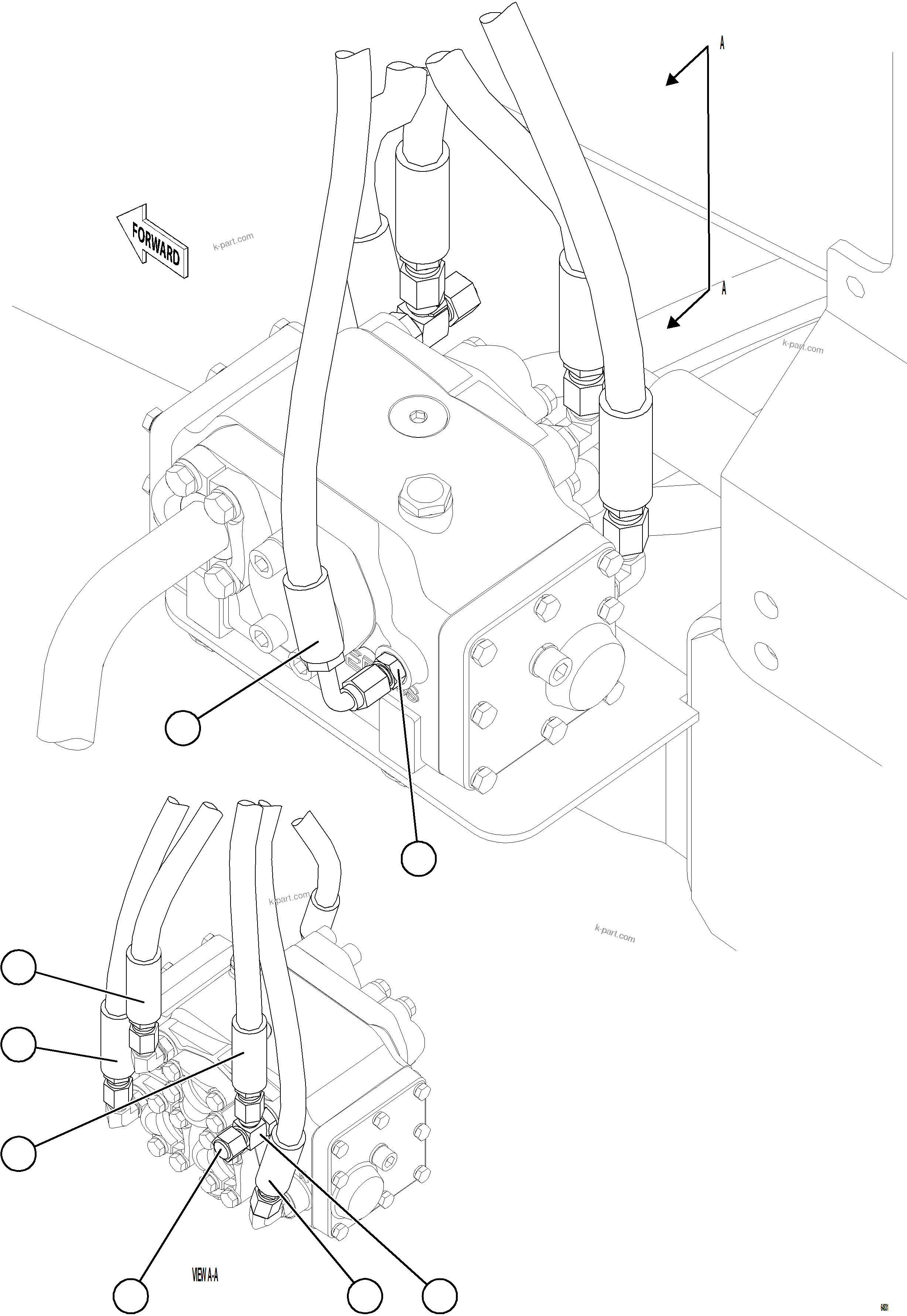 Komatsu parts book diagram for AFE78-CA 930E-5 S/N A40281  IOCC: FLOW AMPLIFIER PIPING