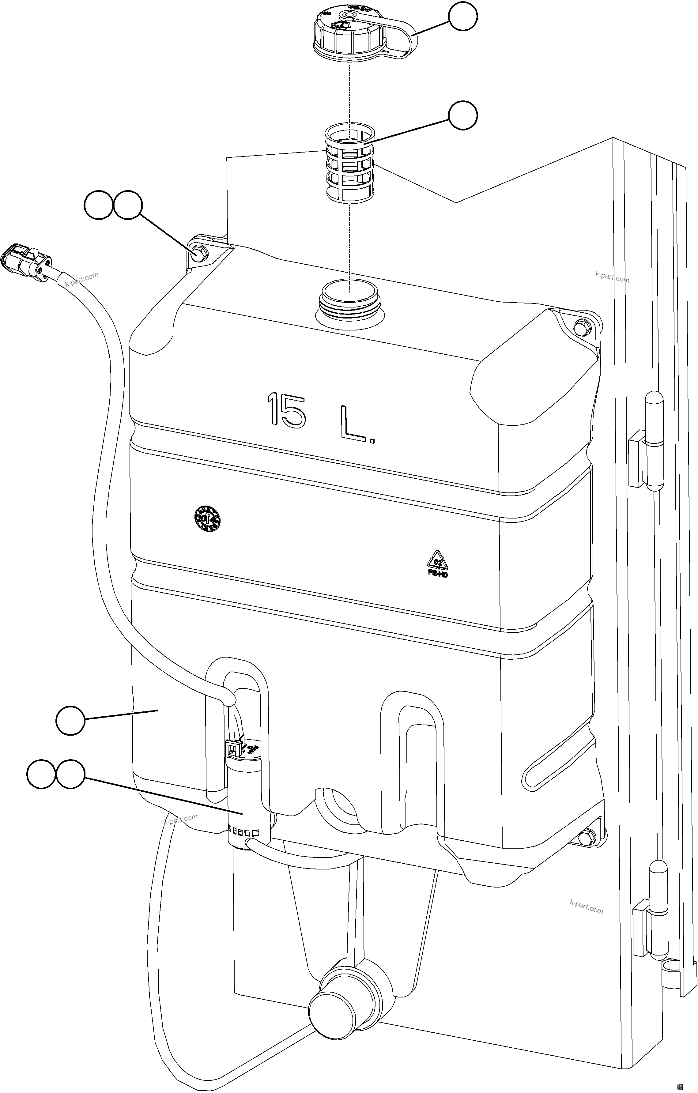 Komatsu parts book diagram for AFE78-CA 930E-5 S/N A40281  IOCC: WINDSHIELD WASHER RESERVOIR INSTALLATION    1/2