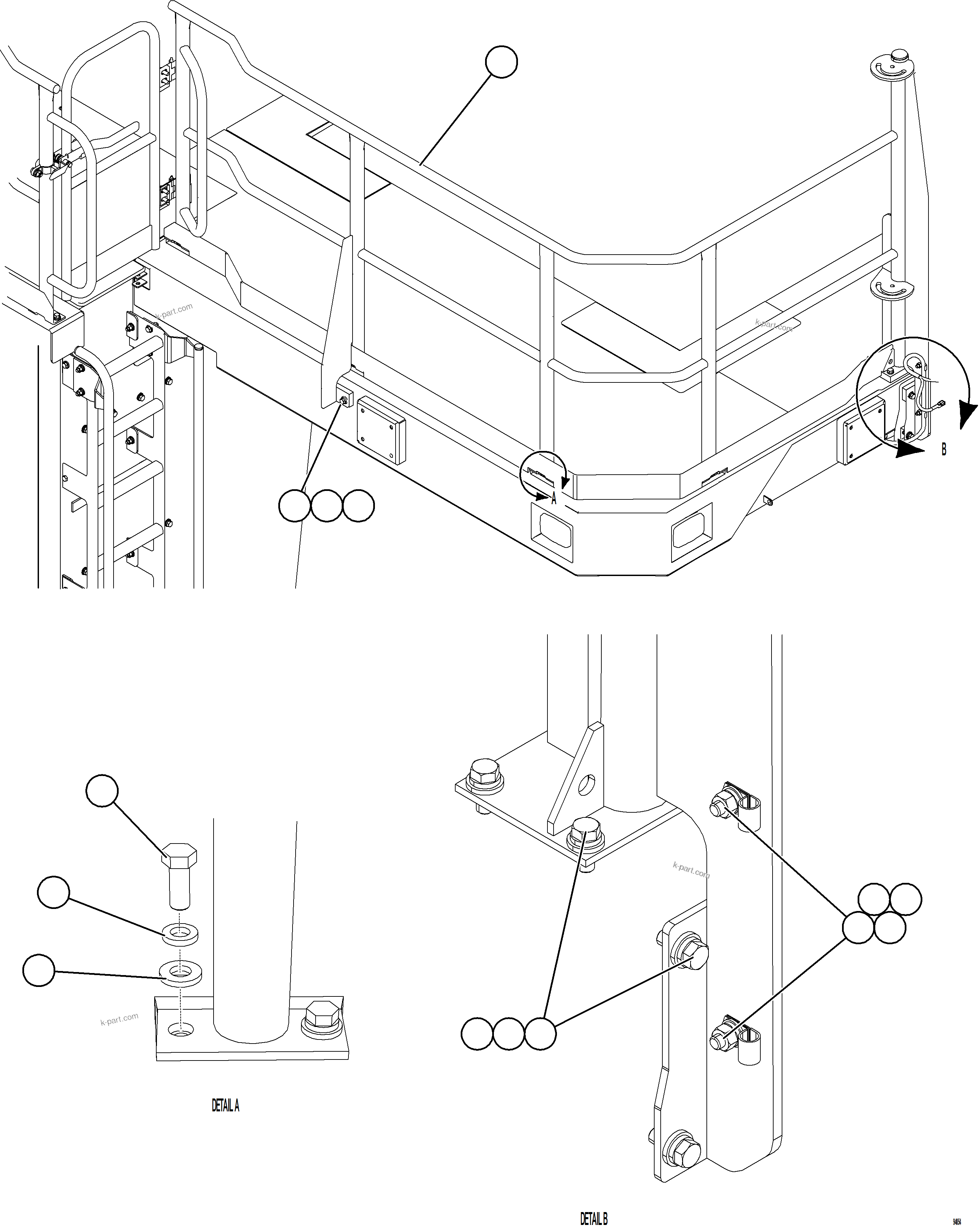 Komatsu parts book diagram for AFE78-CA 930E-5 S/N A40281  IOCC: LH DECK HANDRAILS    2/2