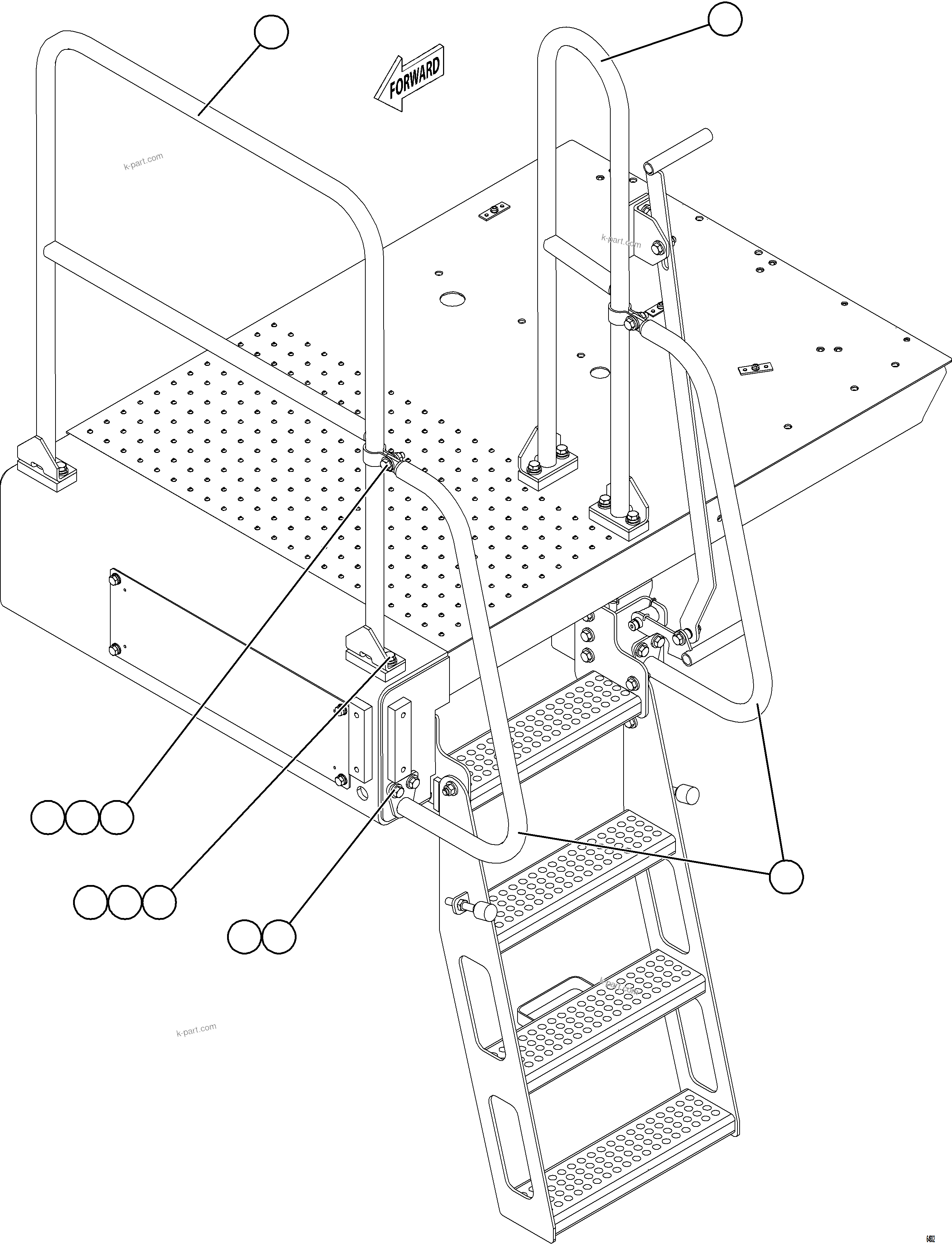 Komatsu parts book diagram for AFE78-CB 930E-5 S/N A40282 - A40283  BOLIDEN: LH LOWER PLATFORM HANDRAILS