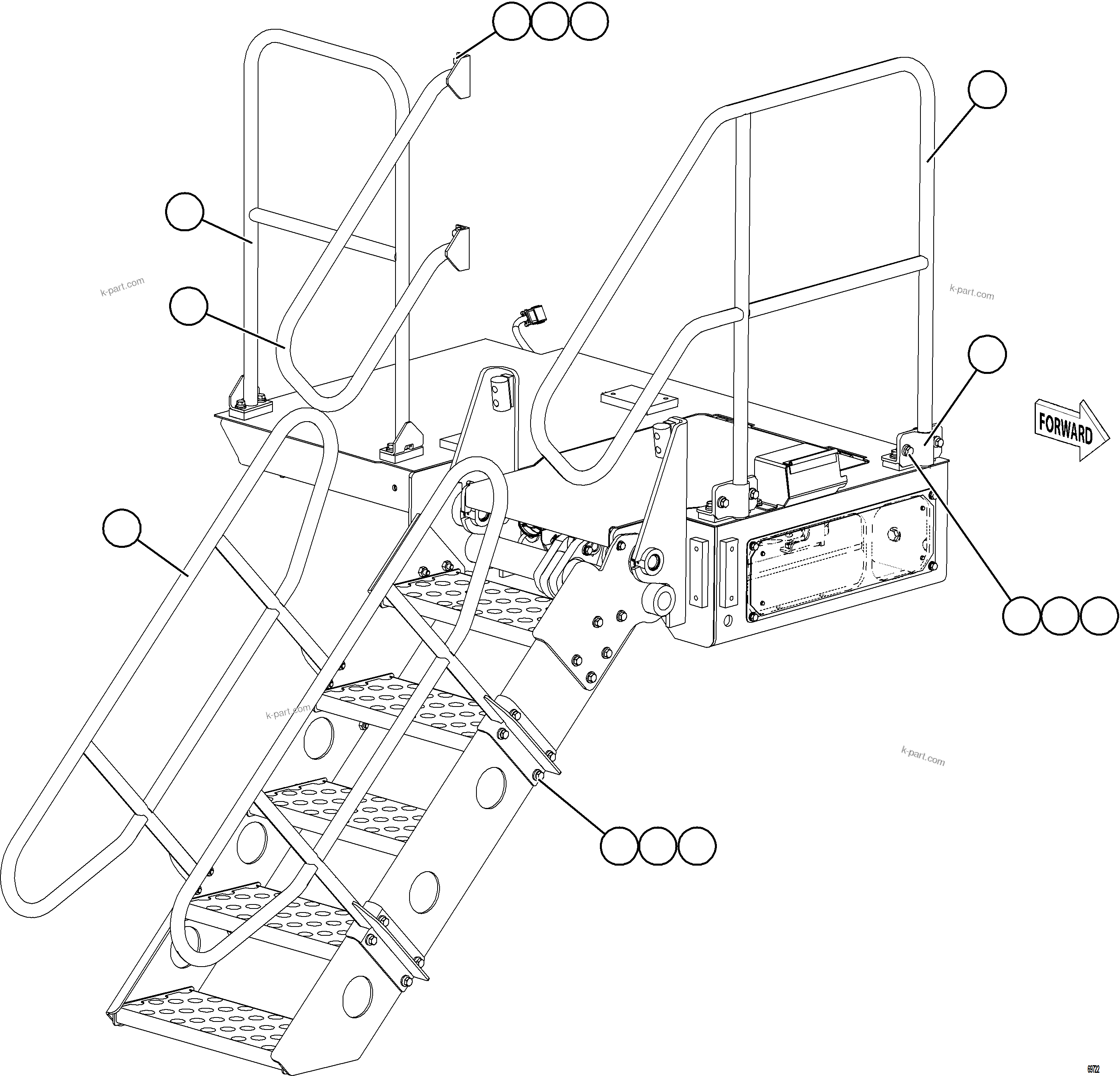 Komatsu parts book diagram for AFE78-CB 930E-5 S/N A40282 - A40283  BOLIDEN: RH LOWER PLATFORM HANDRAILS