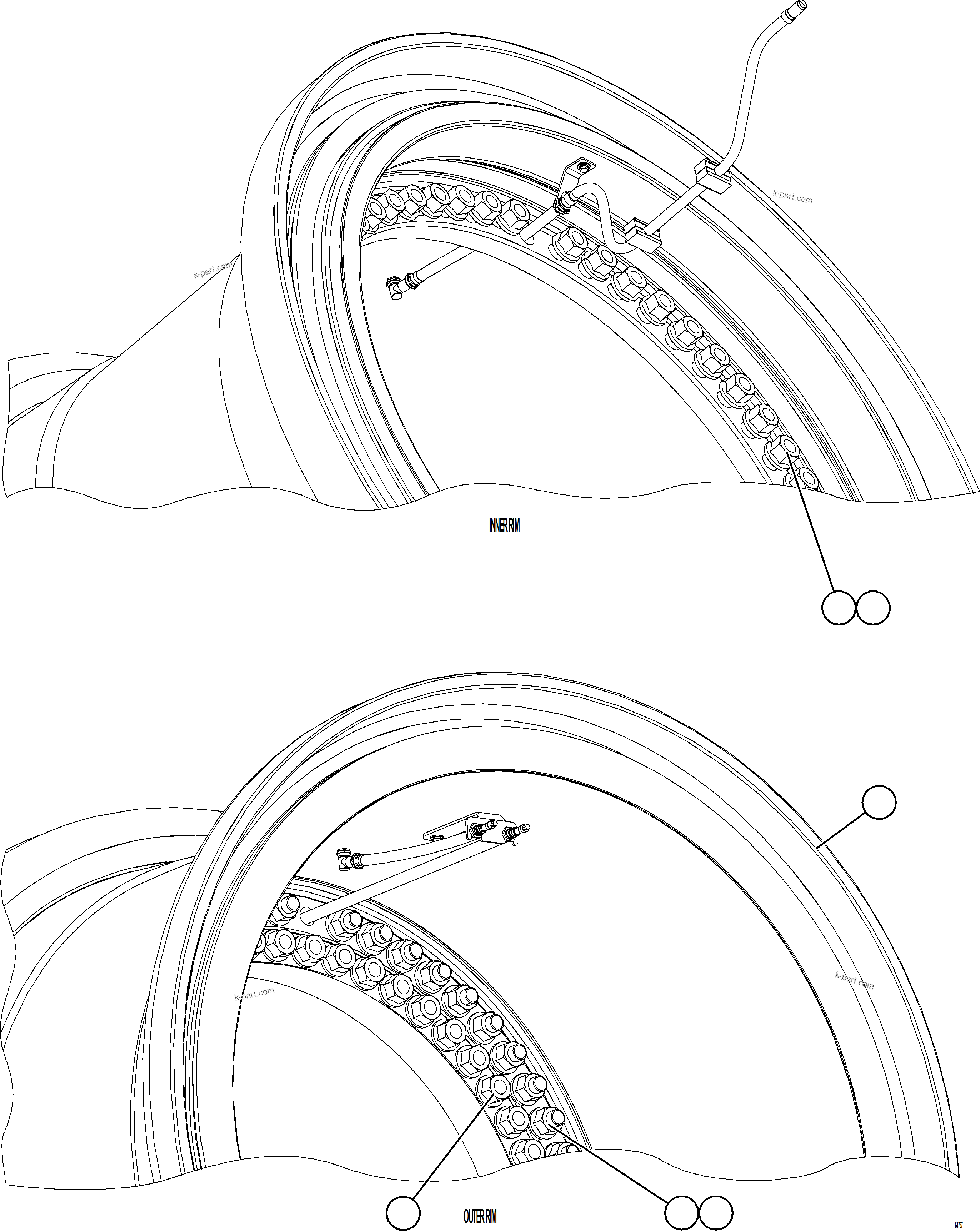 Komatsu parts book diagram for AFE78-CB 930E-5 S/N A40282 - A40283  BOLIDEN: REAR WHEEL INSTALLATION - STANDARD RIM