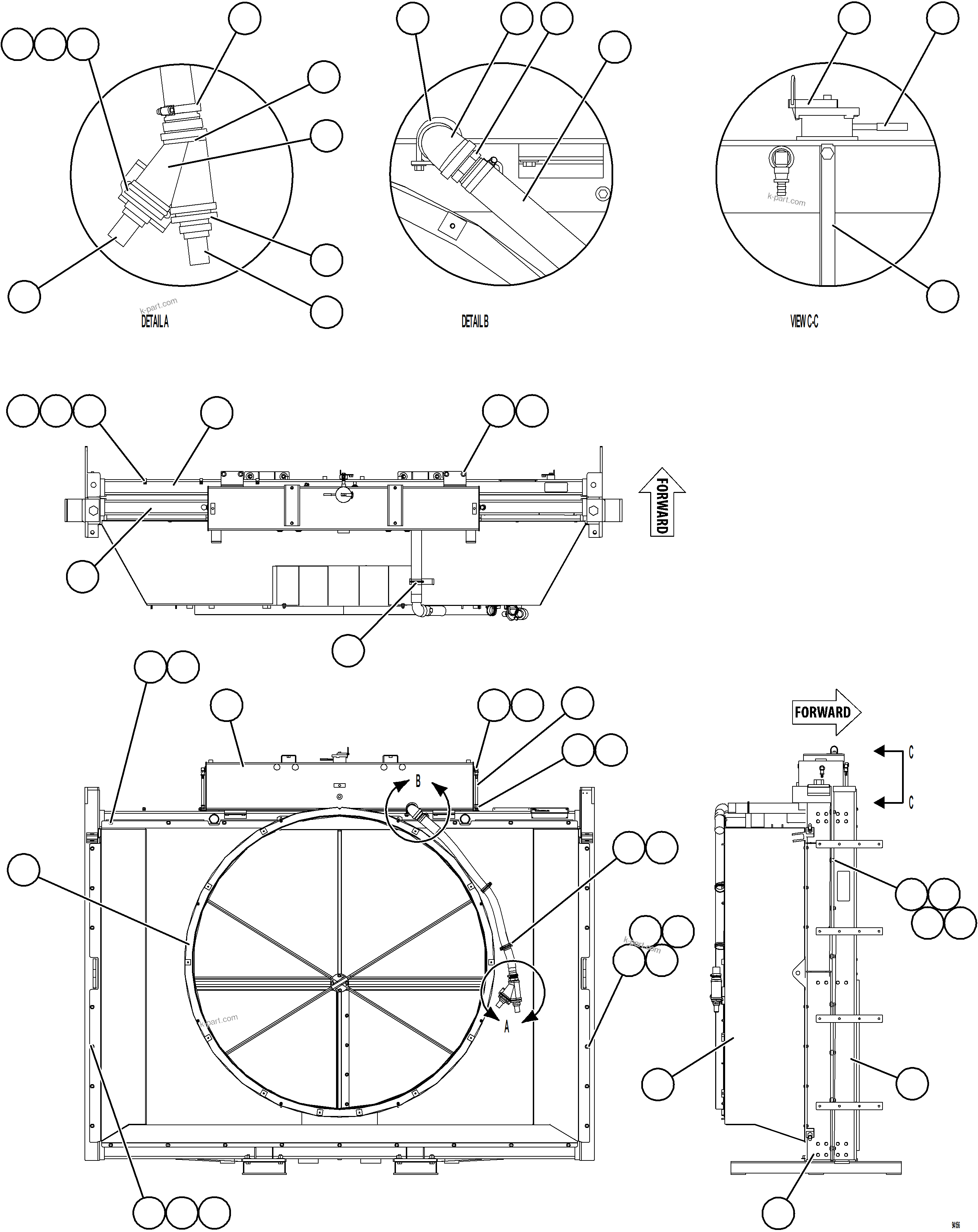 Komatsu parts book diagram for AFE78-CH 930E-5 S/N A40303 - A40306  BARRICK LUMWANA: RADIATOR & SHROUD ASSEMBLY    58F-03-40000