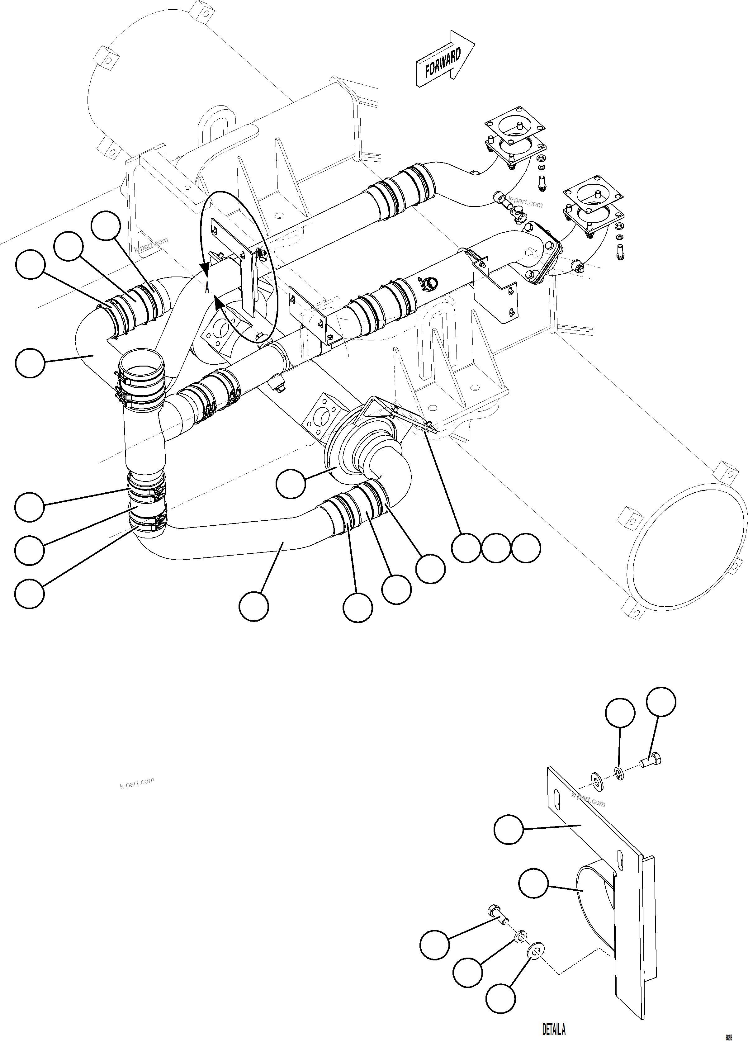 Komatsu parts book diagram for AFE78-CH 930E-5 S/N A40303 - A40306  BARRICK LUMWANA: RADIATOR PIPING - HEAT EXCHANGER