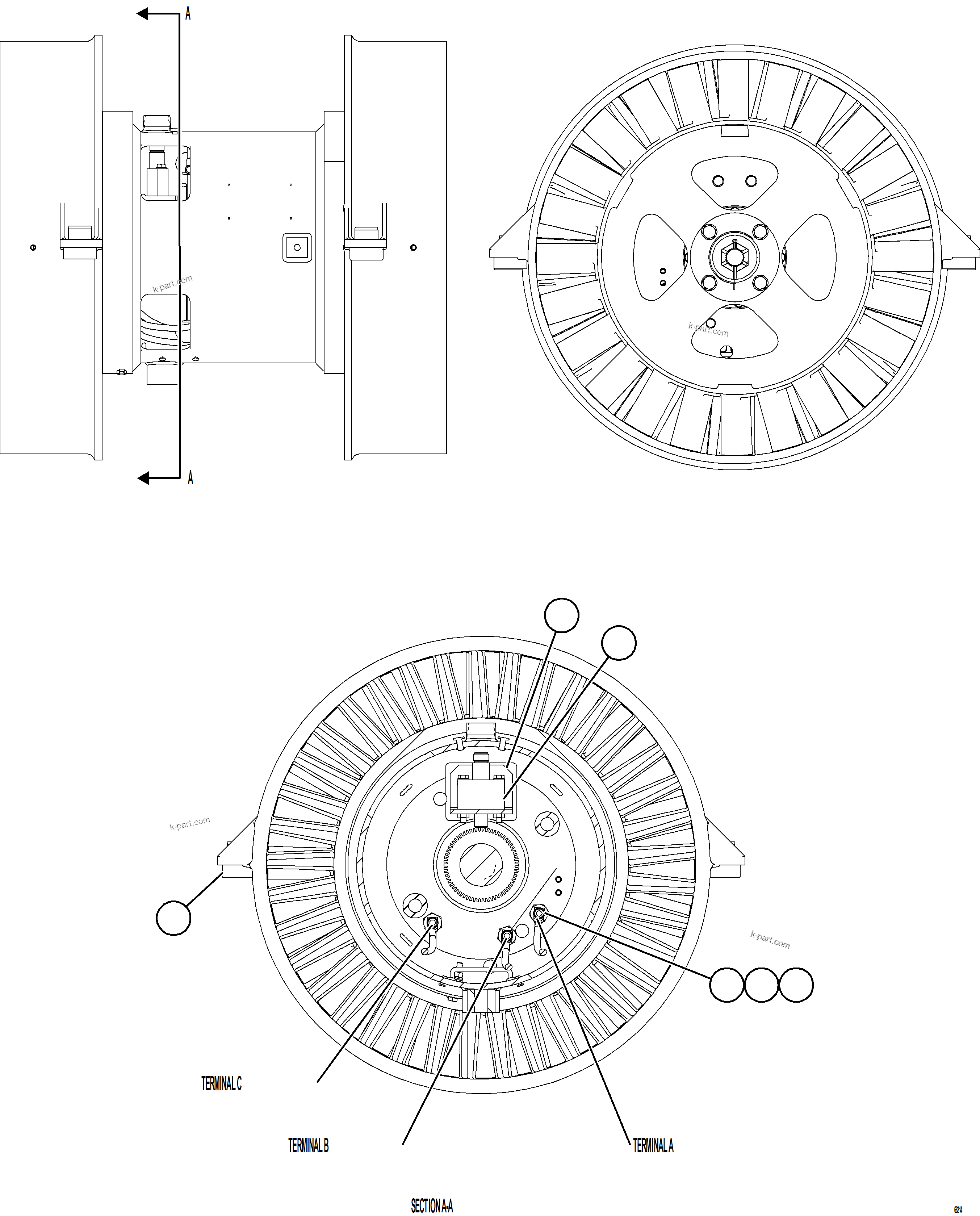 Komatsu parts book diagram for AFE78-CH 930E-5 S/N A40303 - A40306  BARRICK LUMWANA: GRID BLOWER MOTOR    4/4    58F-98-01340