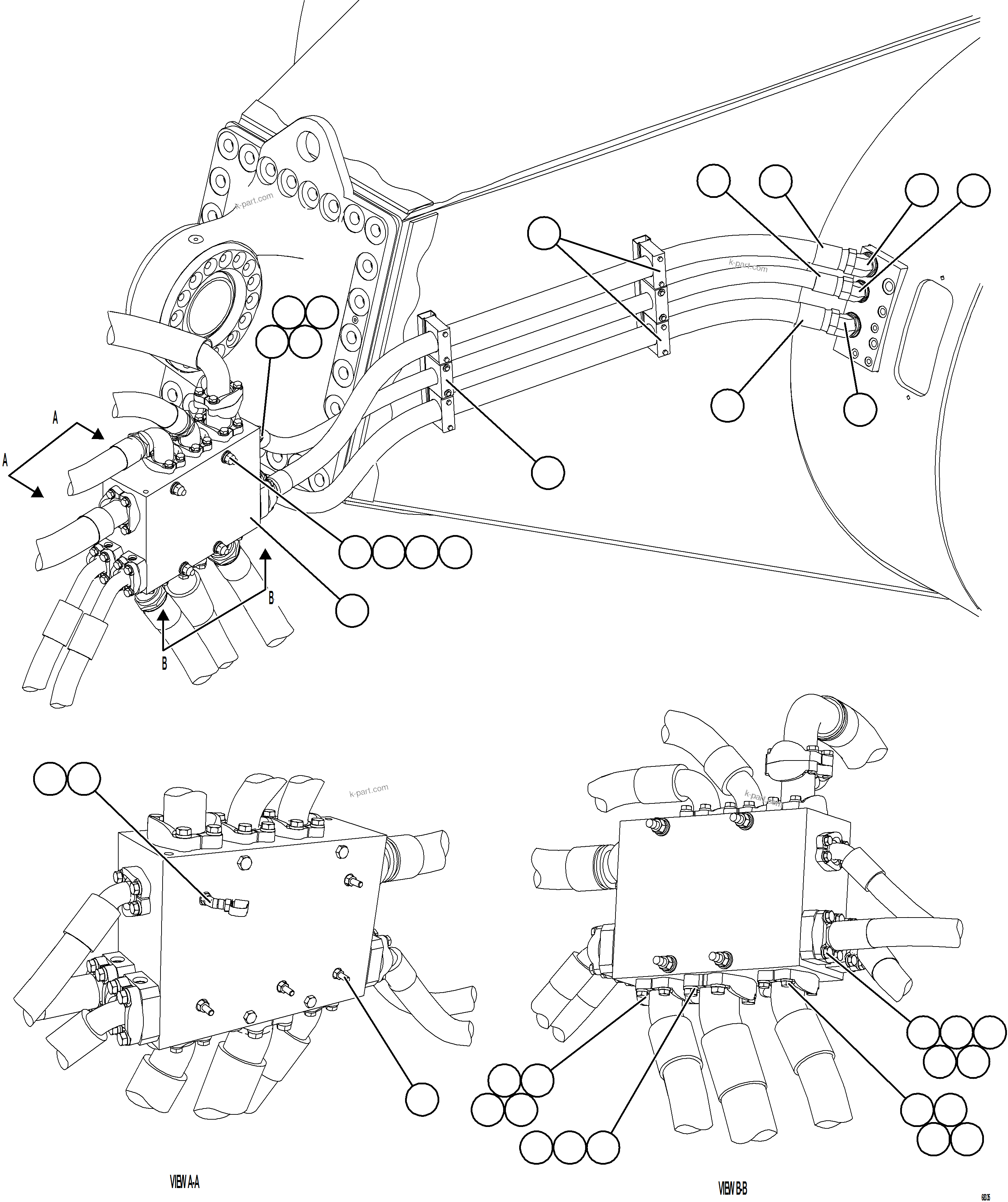 Komatsu parts book diagram for AFE78-CH 930E-5 S/N A40303 - A40306  BARRICK LUMWANA: BRAKE COOLING/HOIST RETURN MANIFOLD INSTALLATION