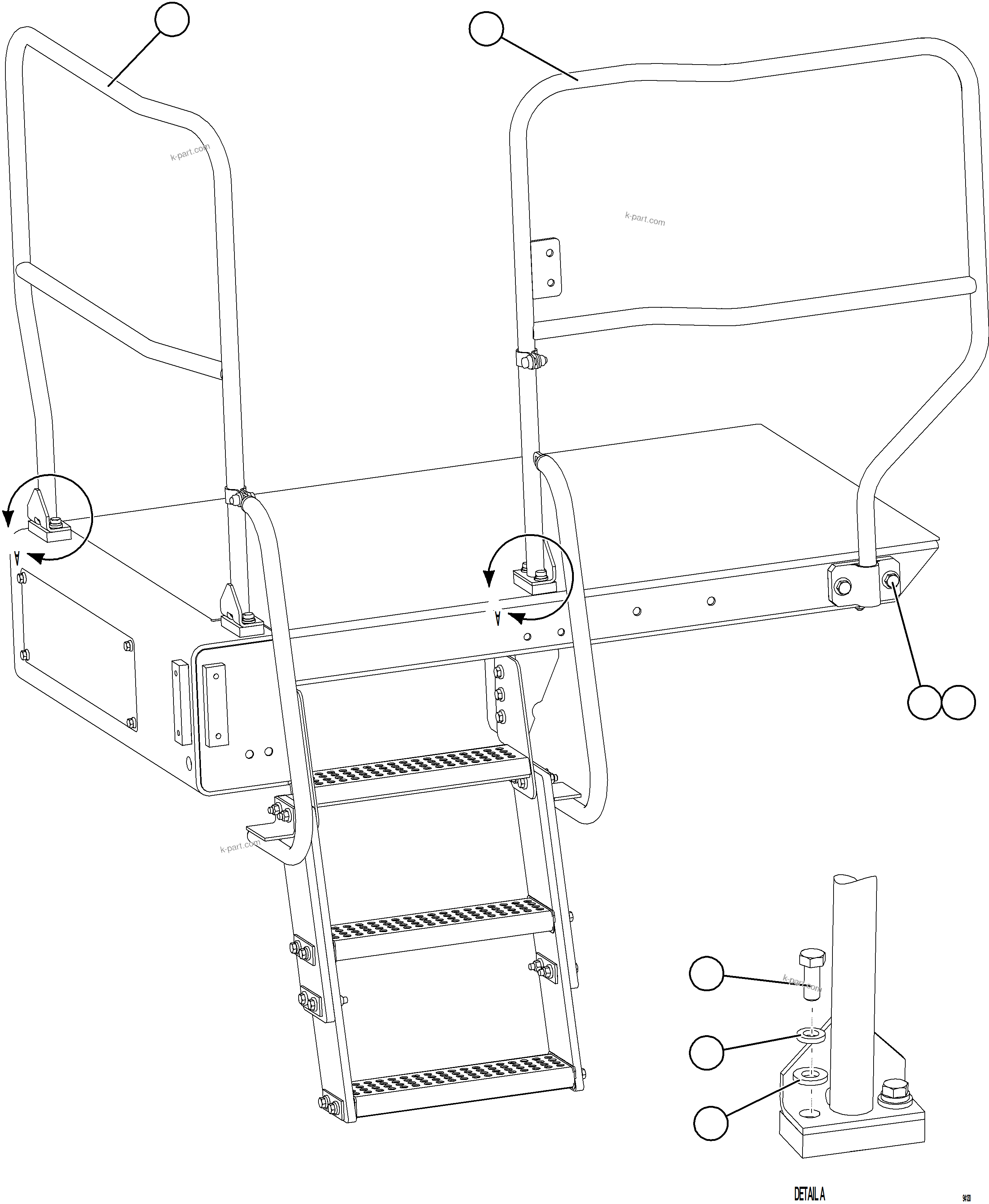 Komatsu parts book diagram for AFE78-CH 930E-5 S/N A40303 - A40306  BARRICK LUMWANA: LH LOWER PLATFORM HANDRAILS