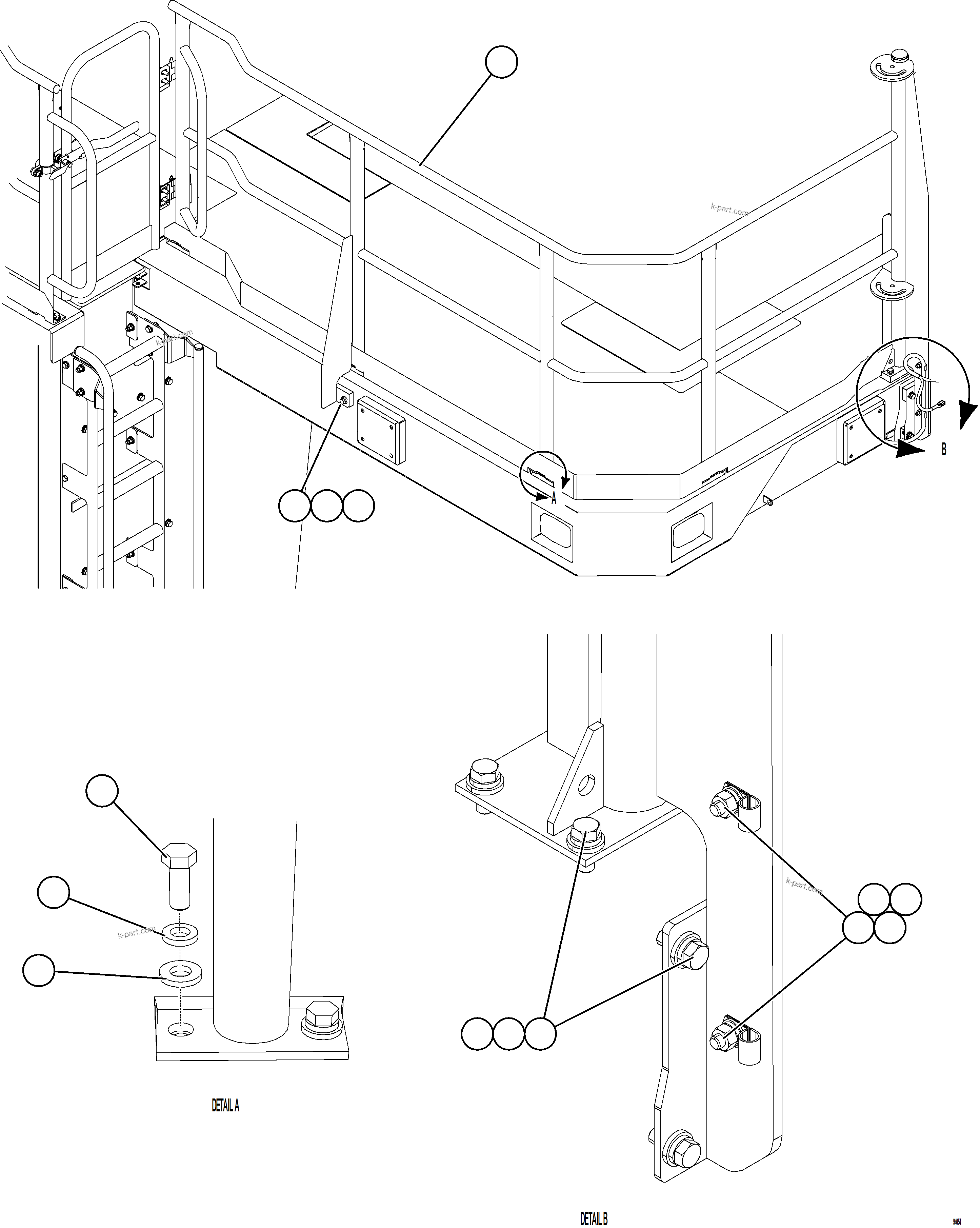 Komatsu parts book diagram for AFE78-CH 930E-5 S/N A40303 - A40306  BARRICK LUMWANA: LH DECK HANDRAILS    2/2