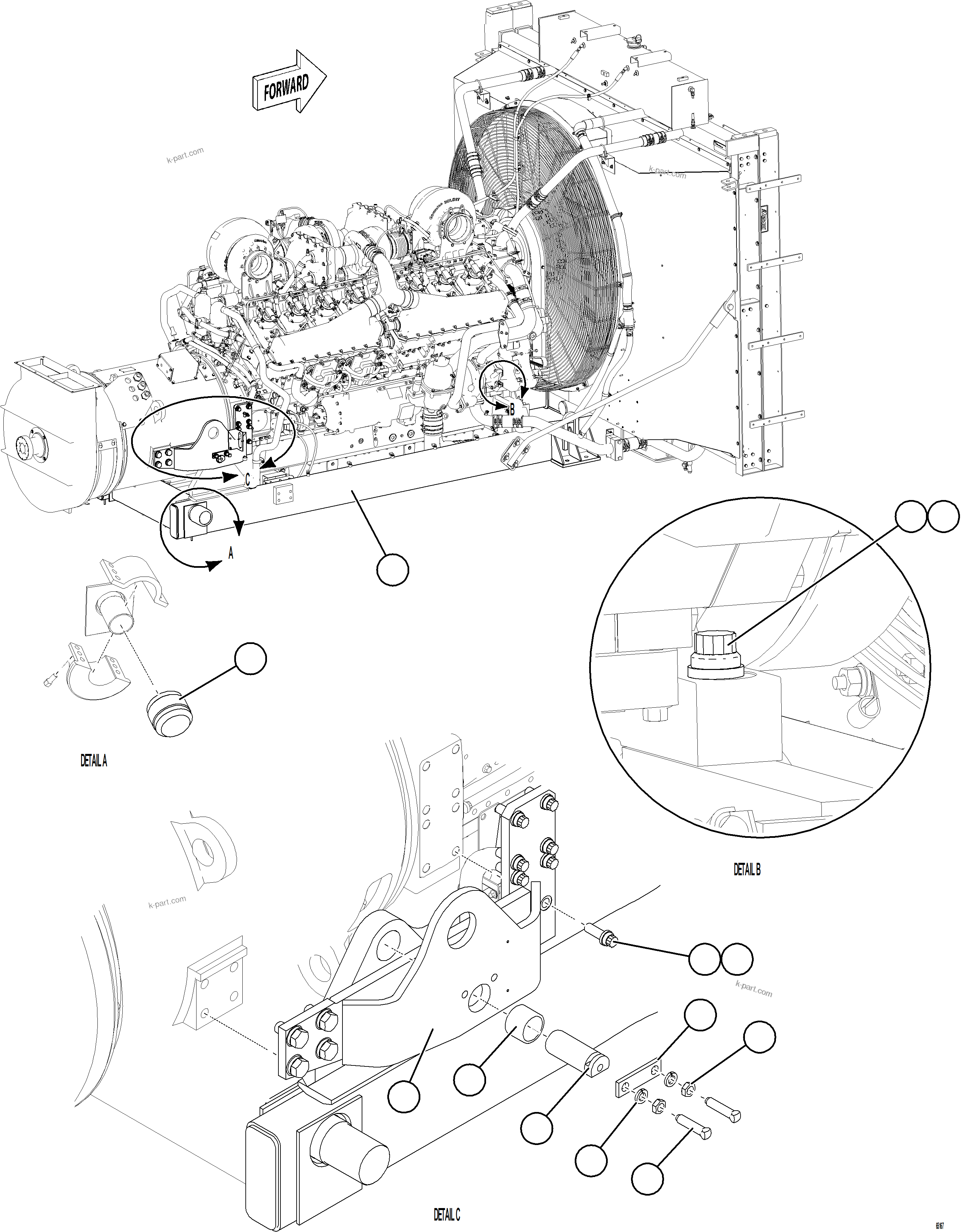Komatsu parts book diagram for AFE78-CT 930E-5 S/N A40318 - A40321  SMS: ENGINE CRADLE INSTALLATION    1/2