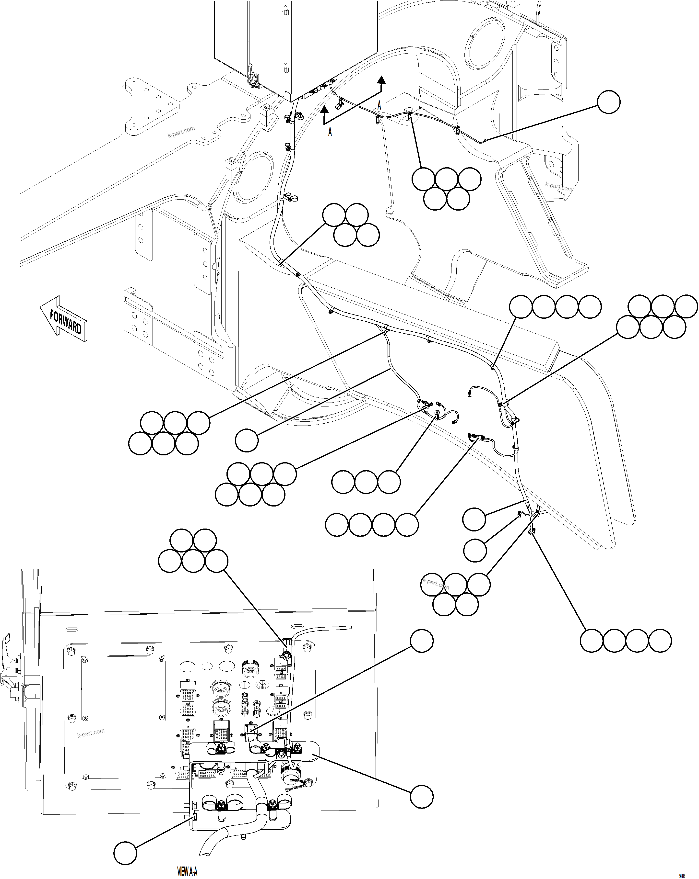 Komatsu parts book diagram for AFE78-CT 930E-5 S/N A40318 - A40321  SMS: LEFT REAR FRAME RAIL HARNESS
