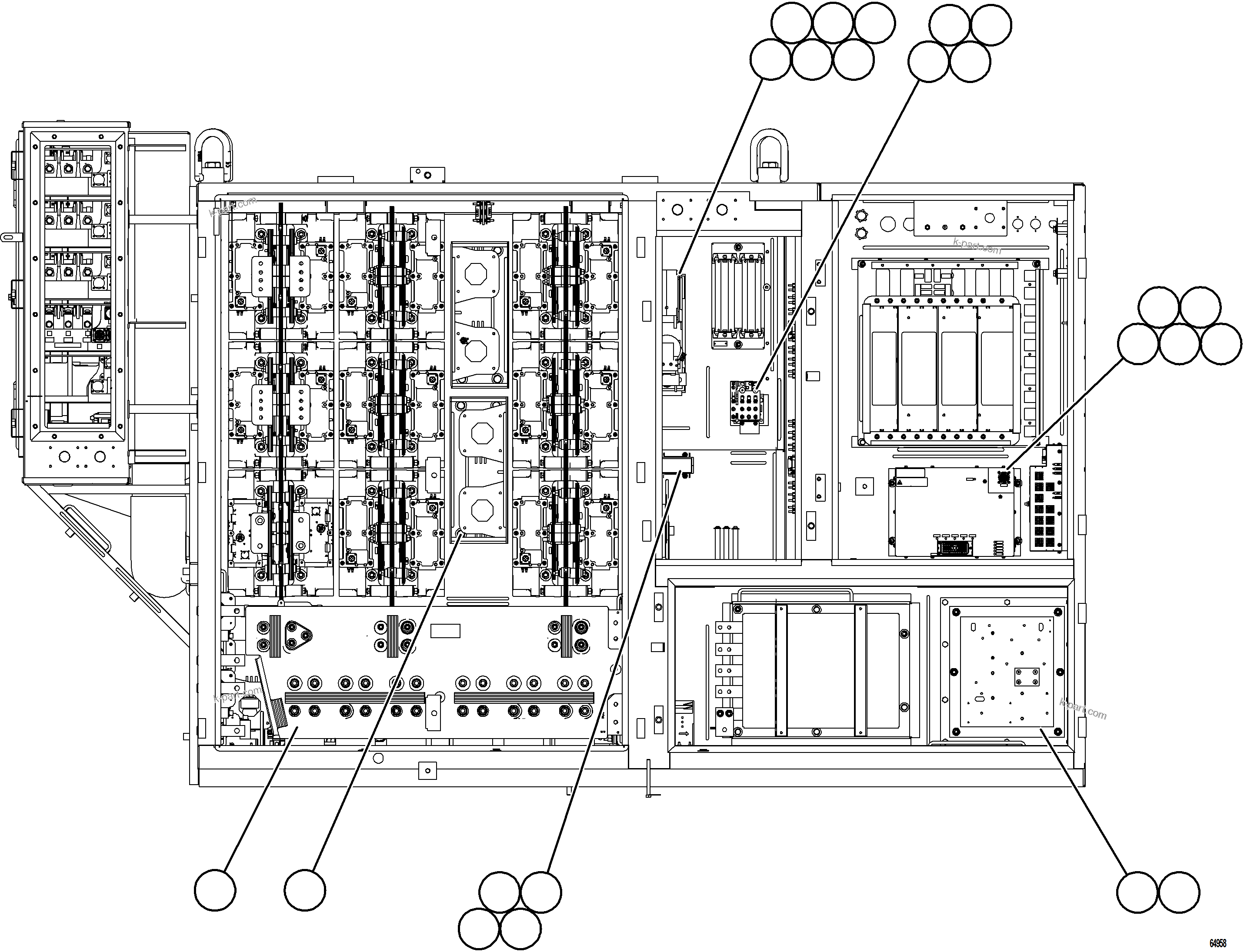 Komatsu parts book diagram for AFE78-CT 930E-5 S/N A40318 - A40321  SMS: CONTROL CABINET    2/13    58F-43-00402