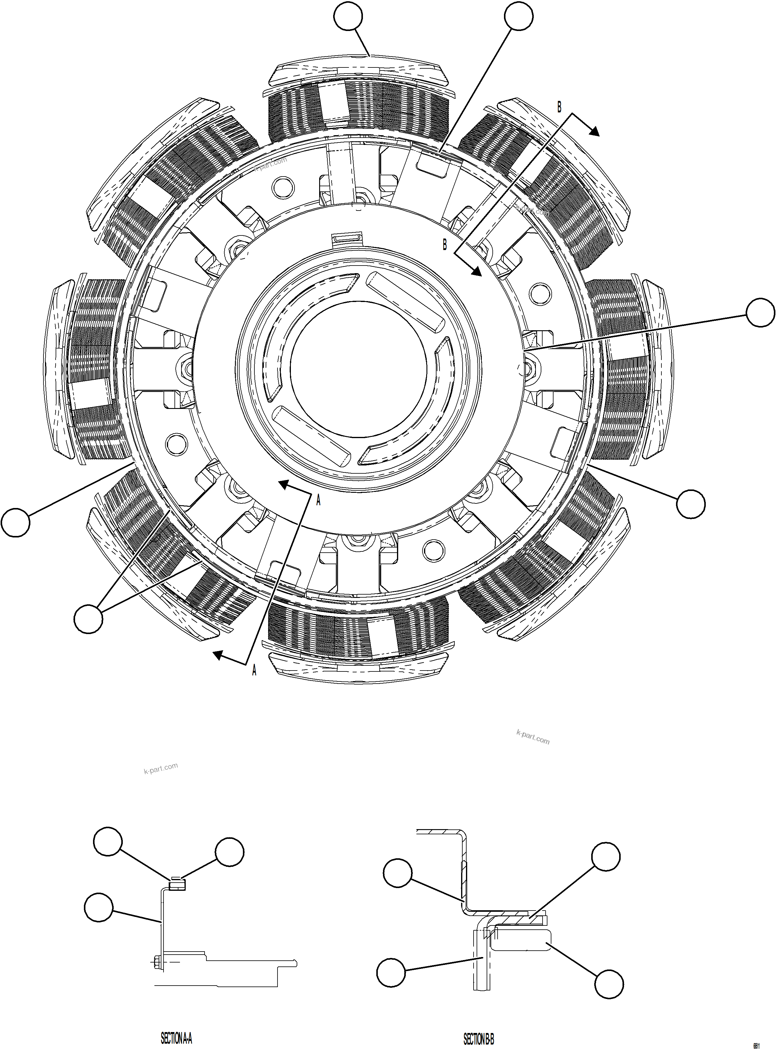 Komatsu parts book diagram for AFE78-CT 930E-5 S/N A40318 - A40321  SMS: ALTERNATOR ROTOR ASSEMBLY    1/2    58F-43-03101