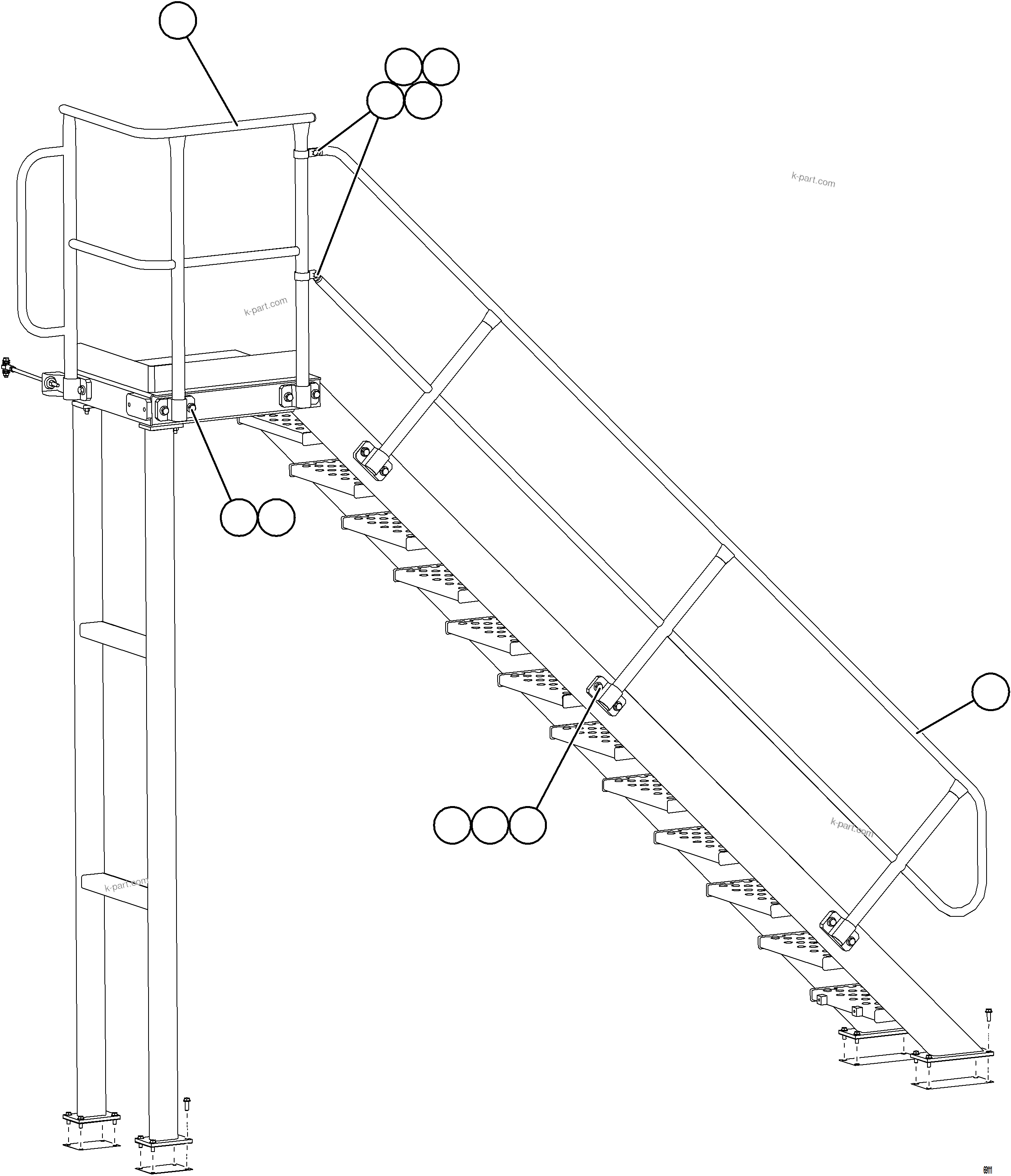 Komatsu parts book diagram for AFE78-CT 930E-5 S/N A40318 - A40321  SMS: DIAGONAL LADDER & UPPER PLATFORM HANDRAILS