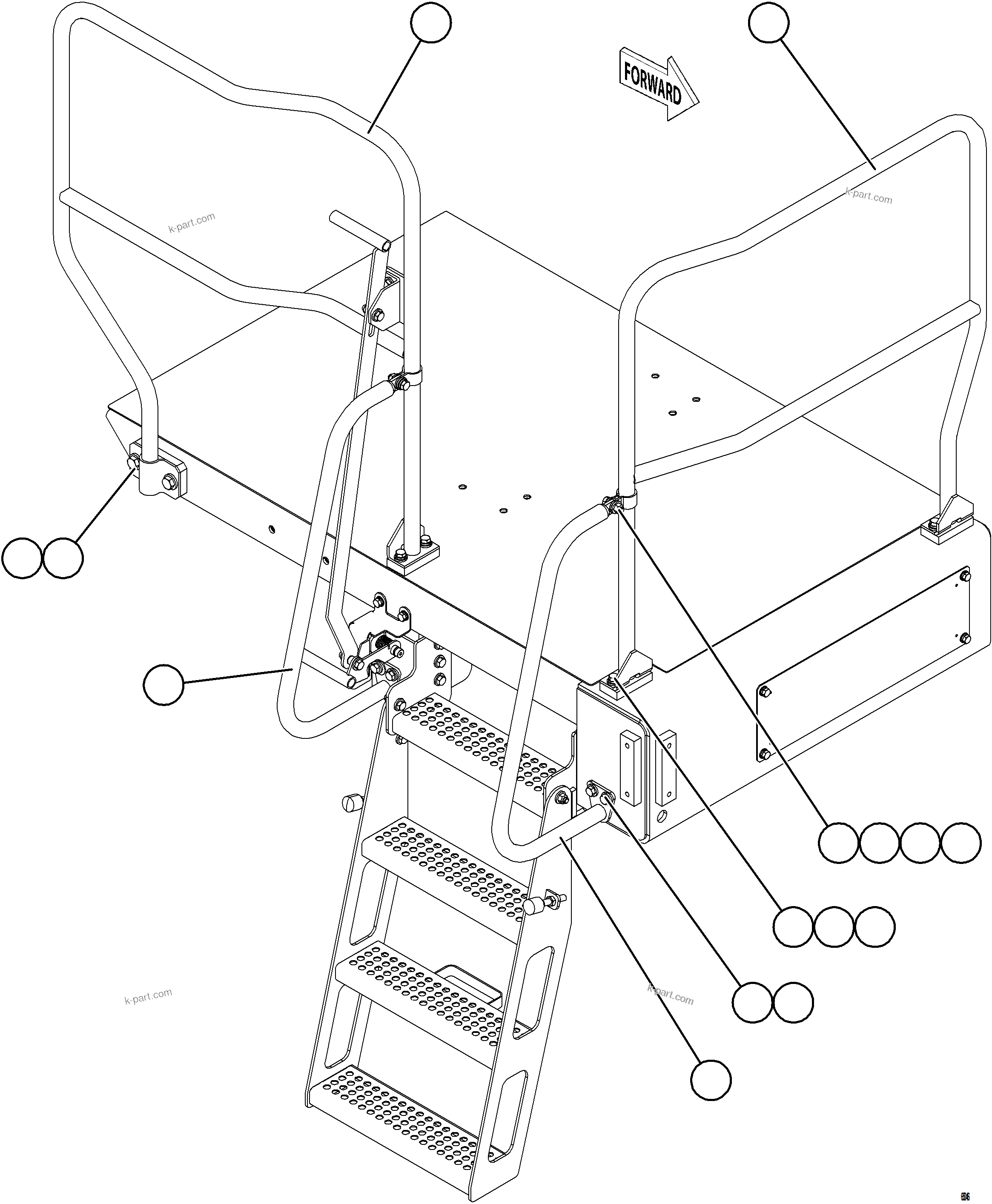 Komatsu parts book diagram for AFE78-CT 930E-5 S/N A40318 - A40321  SMS: RH LOWER PLATFORM HANDRAILS