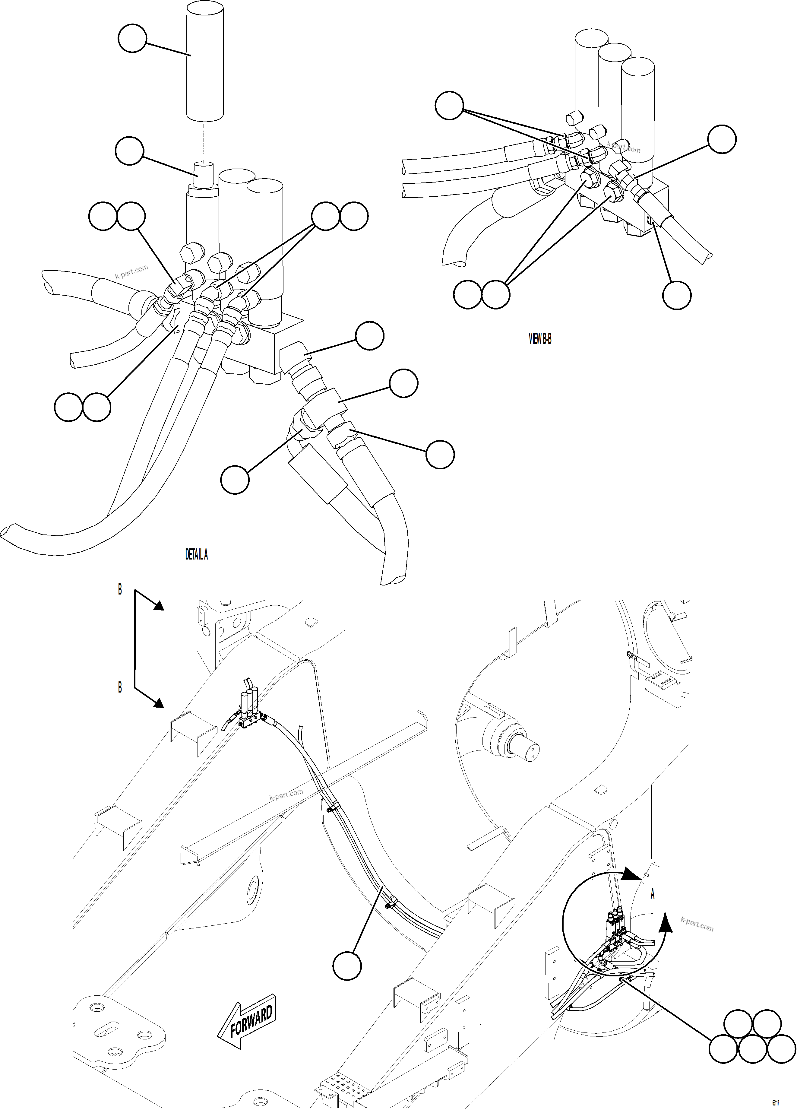 Komatsu parts book diagram for AFE78-CT 930E-5 S/N A40318 - A40321  SMS: AUTOMATIC LUBRICATION SYSTEM PIPING - FRONT    3/4