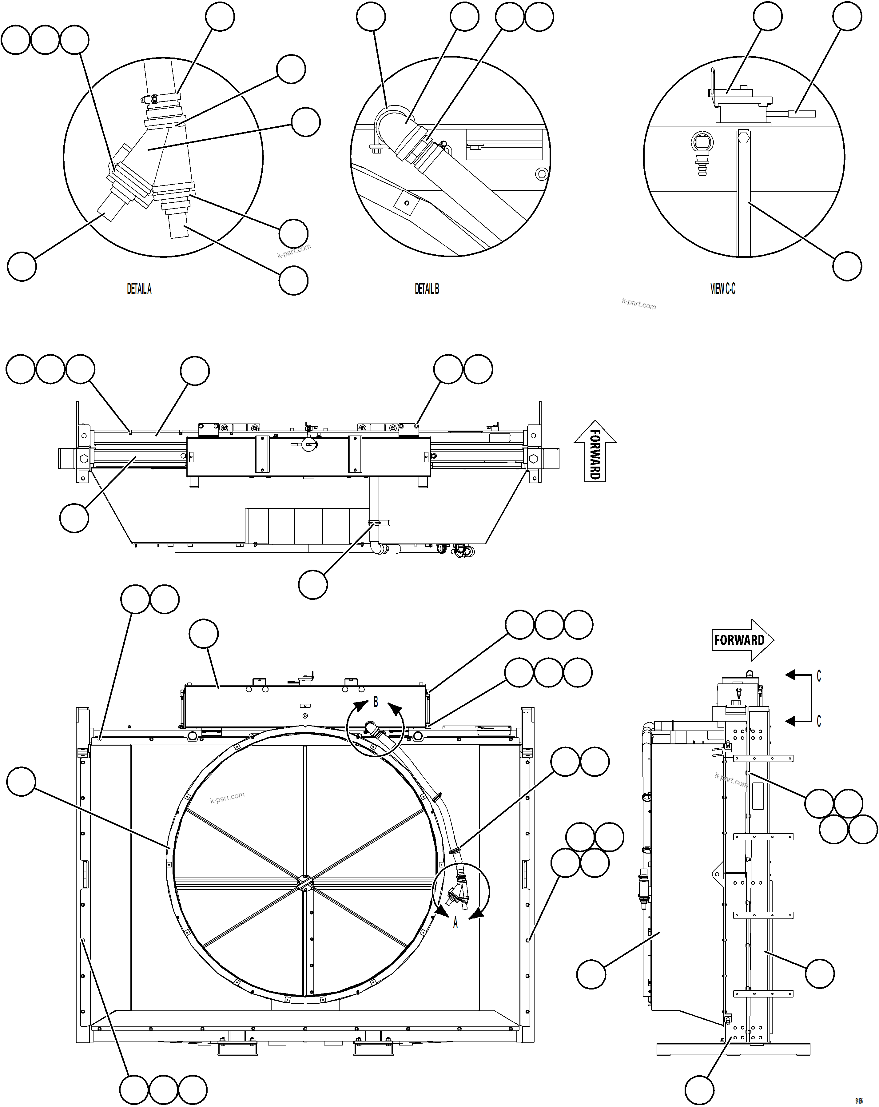Komatsu parts book diagram for AFE78-DJ 930E-5 S/N A40362 - A40363,A40374  KAL: RADIATOR & SHROUD ASSEMBLY    58F-03-40000