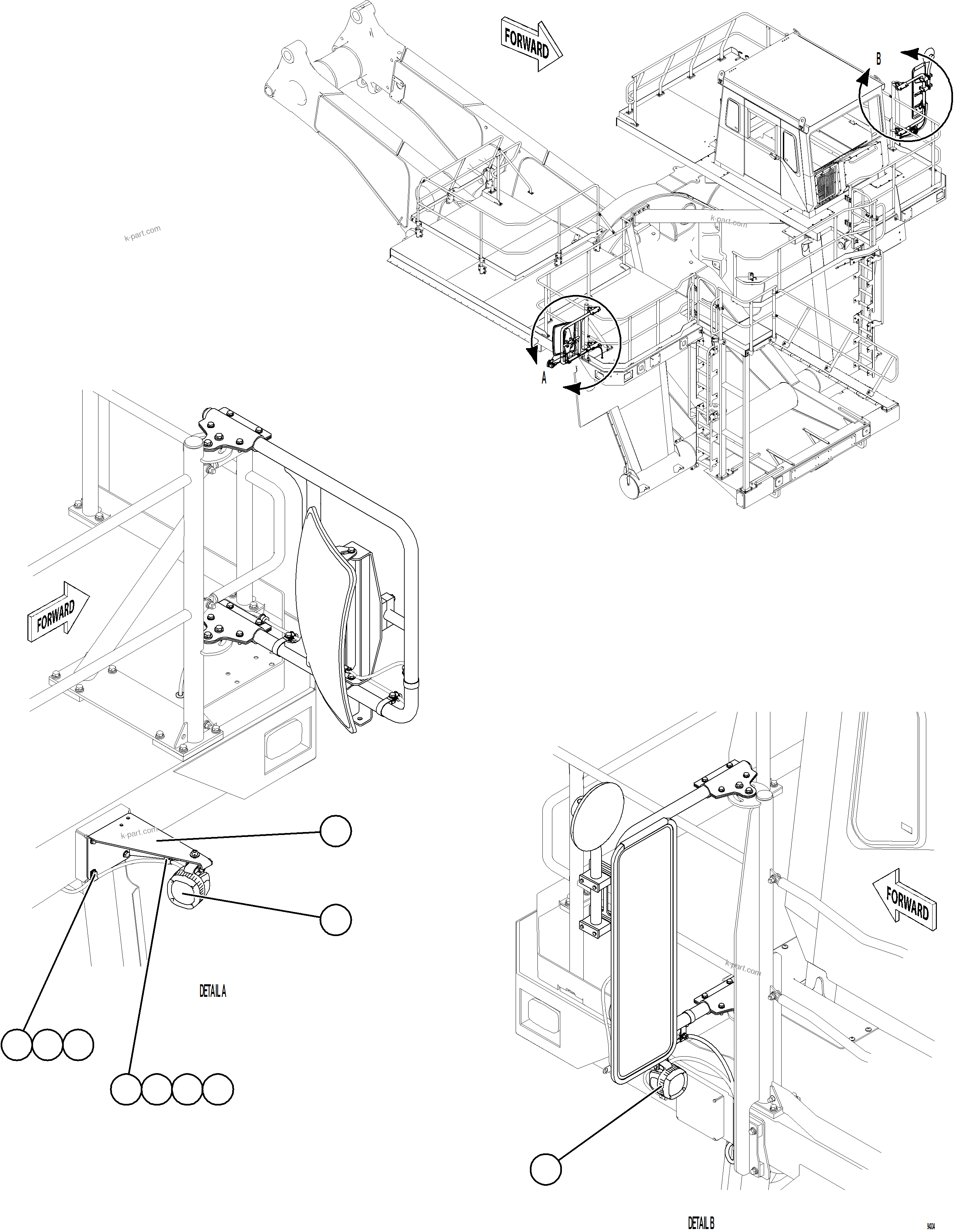 Komatsu parts book diagram for AFE78-DJ 930E-5 S/N A40362 - A40363,A40374  KAL: MIRROR MOUNTED BACKUP LIGHTS