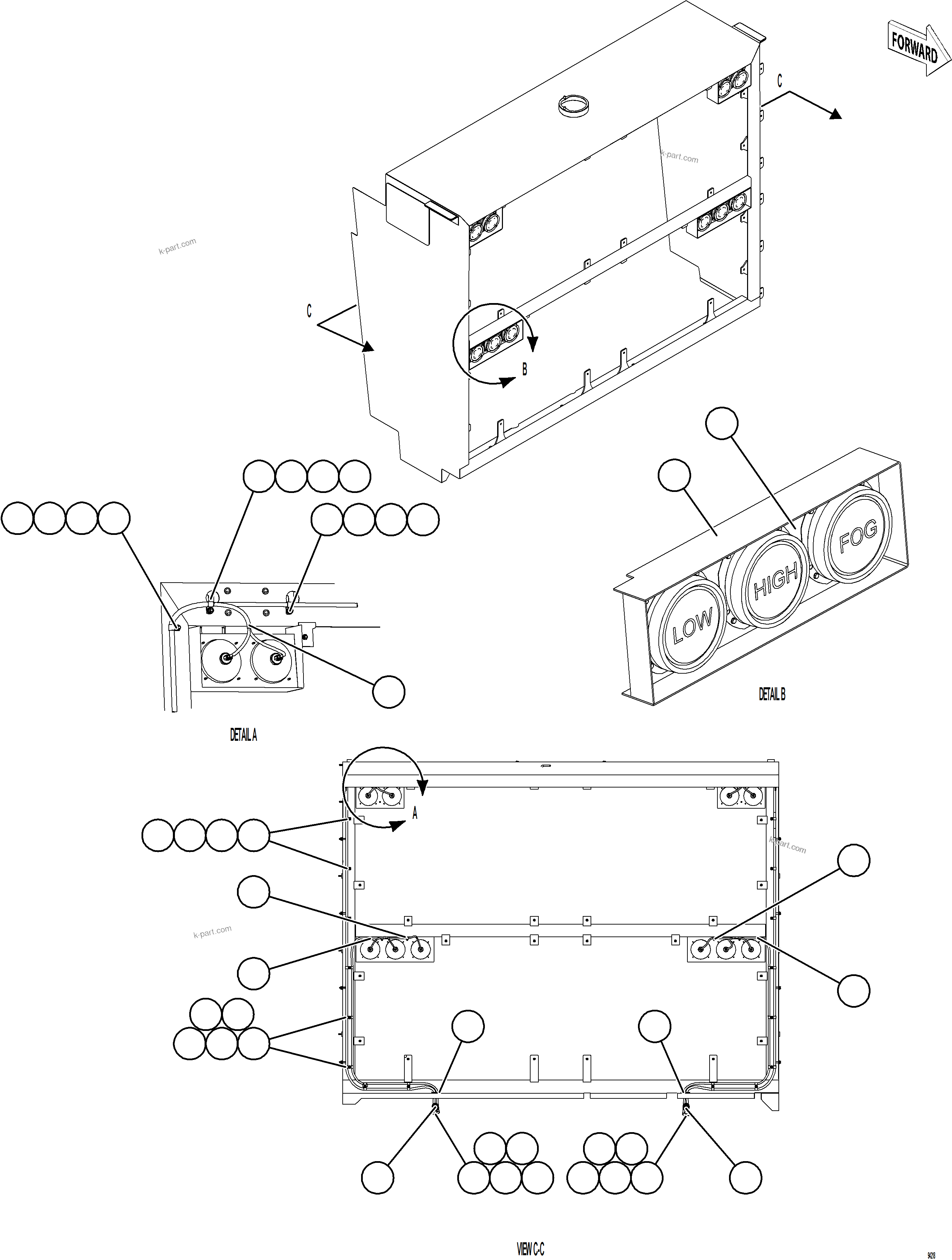 Komatsu parts book diagram for AFE78-DJ 930E-5 S/N A40362 - A40363,A40374  KAL: HEADLIGHT WIRING HARNESS