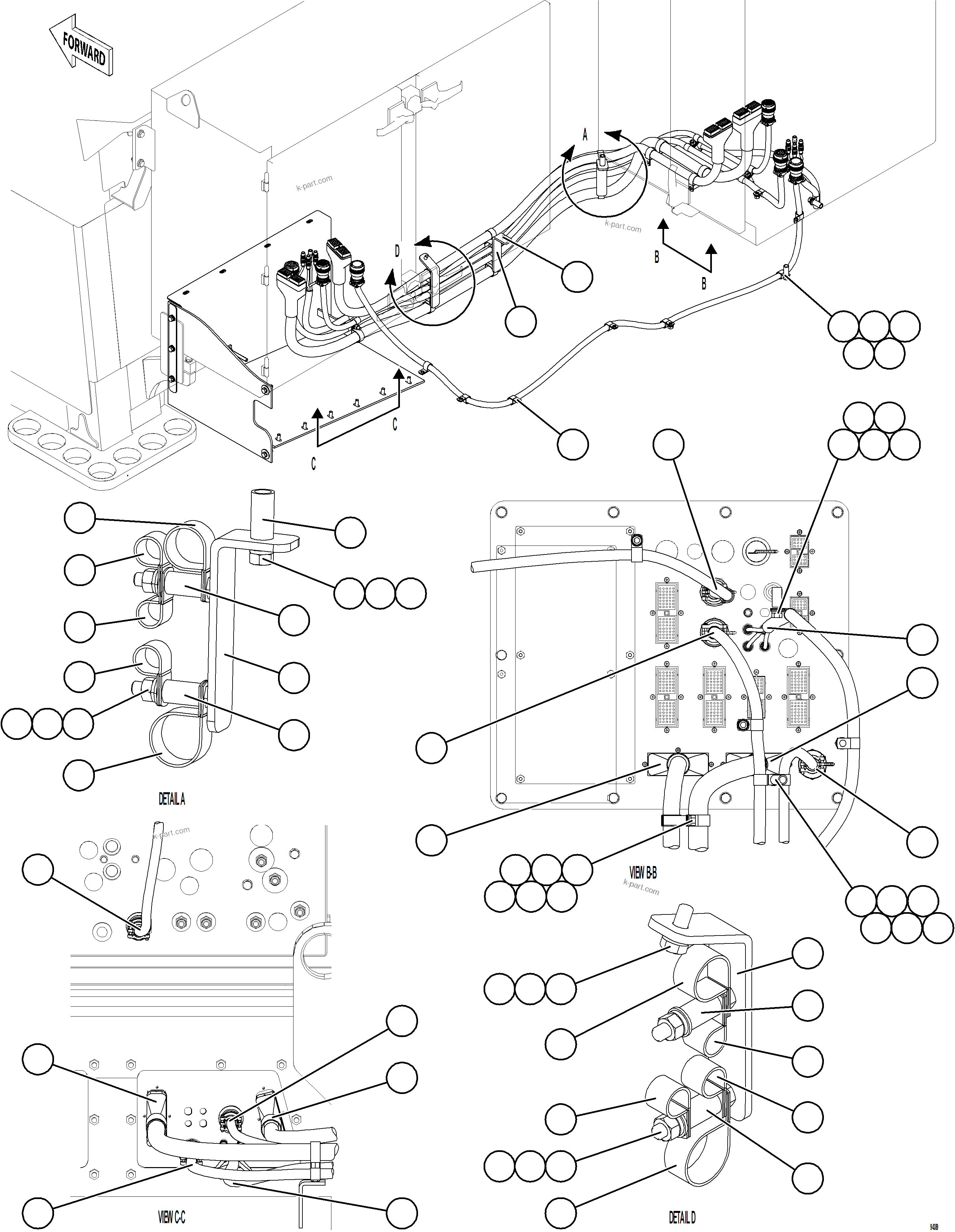 Komatsu parts book diagram for AFE78-DJ 930E-5 S/N A40362 - A40363,A40374  KAL: AUX CNTRL CABINET CABLE & HARNESS CONNECTIONS  1/2