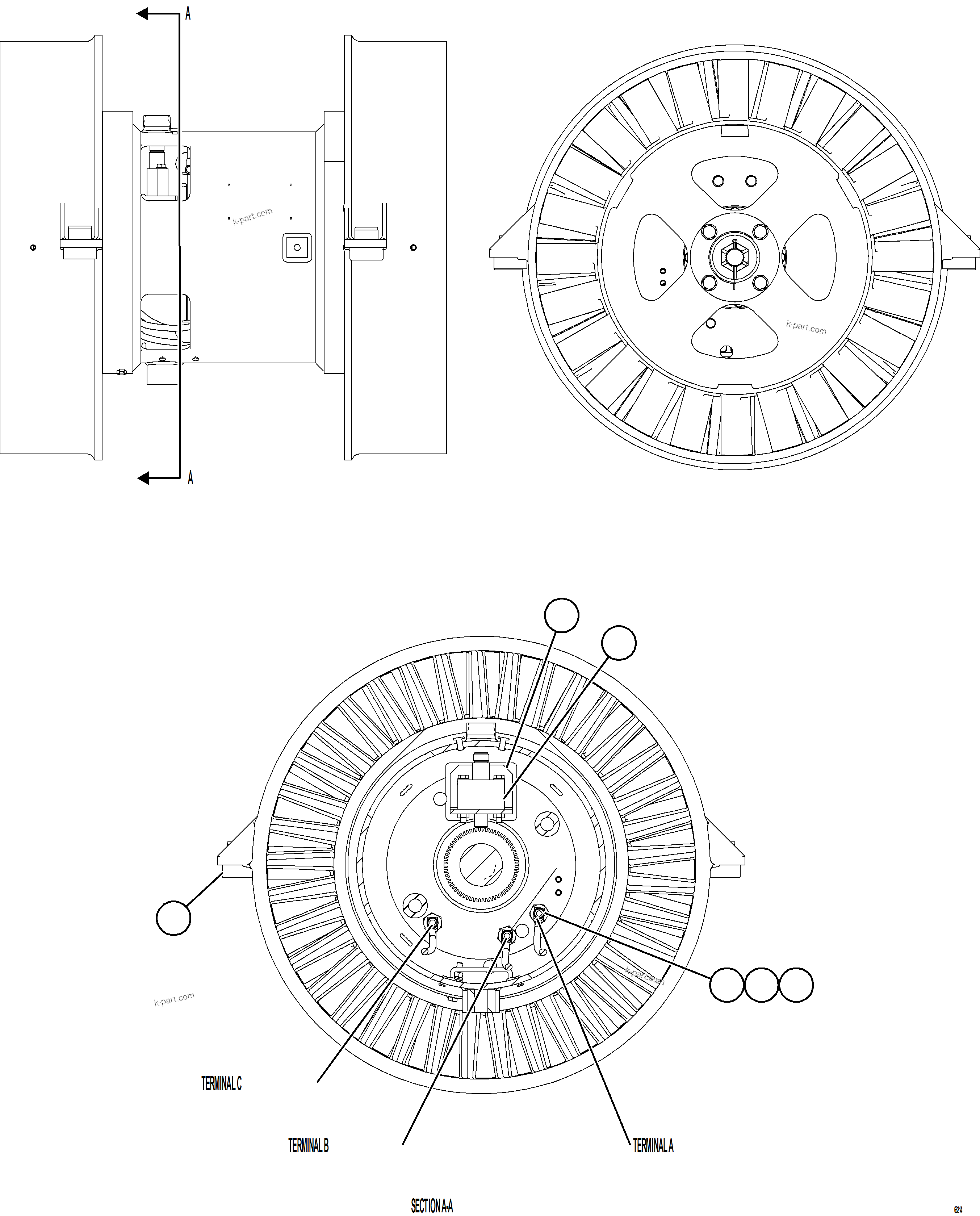Komatsu parts book diagram for AFE78-DJ 930E-5 S/N A40362 - A40363,A40374  KAL: GRID BLOWER MOTOR    4/4    58F-98-01340