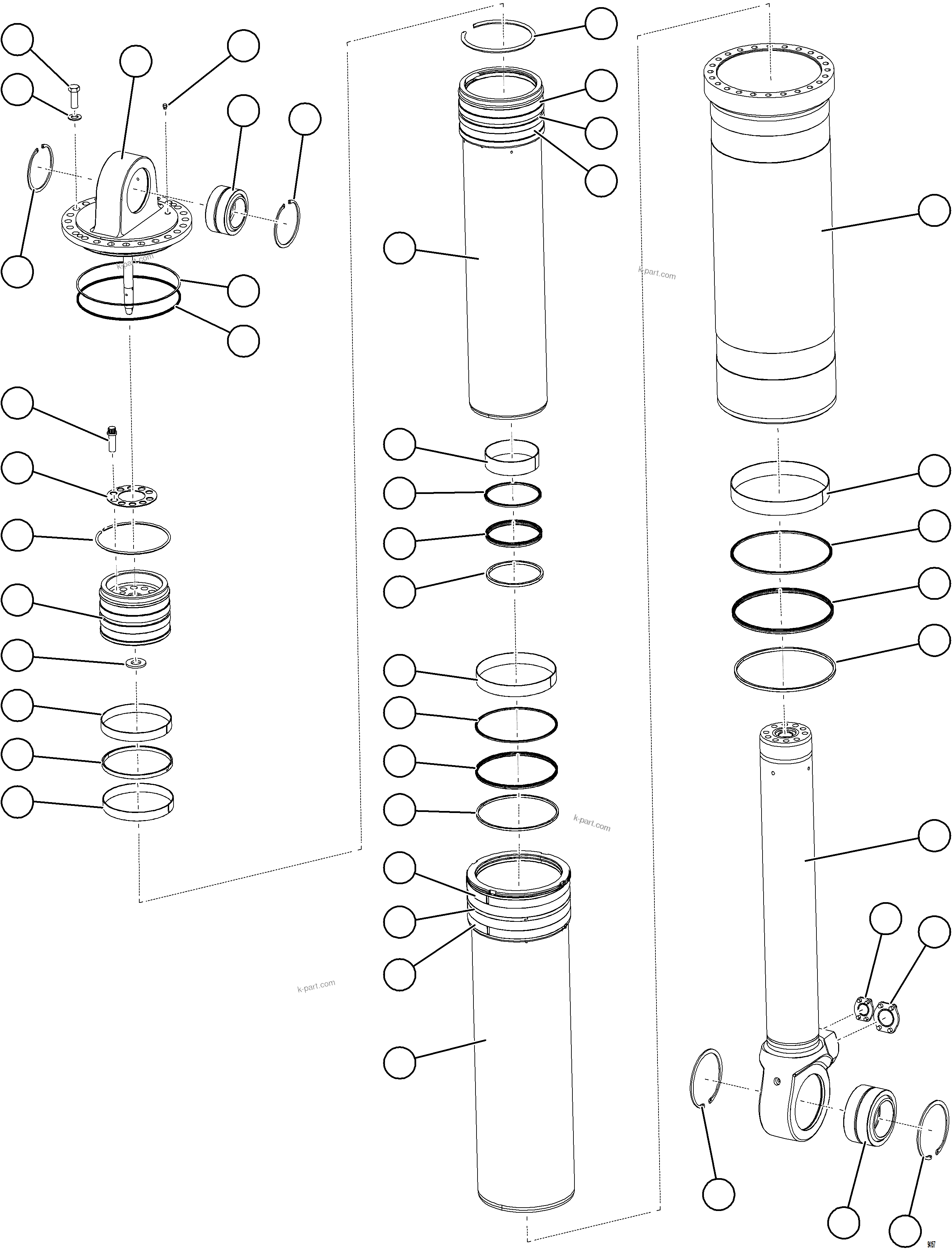 Komatsu parts book diagram for AFE78-DJ 930E-5 S/N A40362 - A40363,A40374  KAL: HOIST CYLINDER ASSEMBLY W/BEARINGS    EM8376