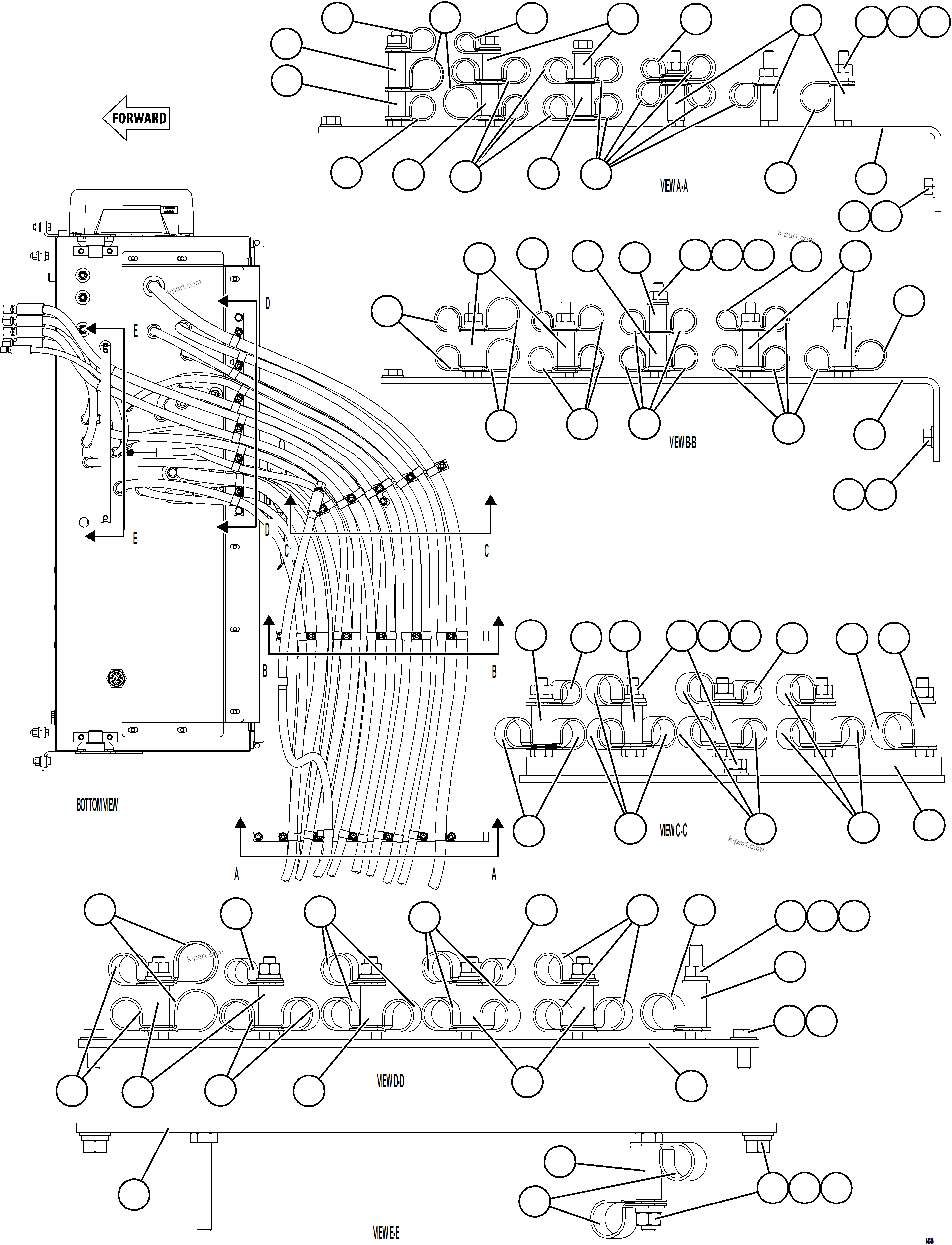 Komatsu parts book diagram for AFE78-DJ 930E-5 S/N A40362 - A40363,A40374  KAL: HYDRAULIC BRAKE CABINET HOSE CLAMPING    1/3