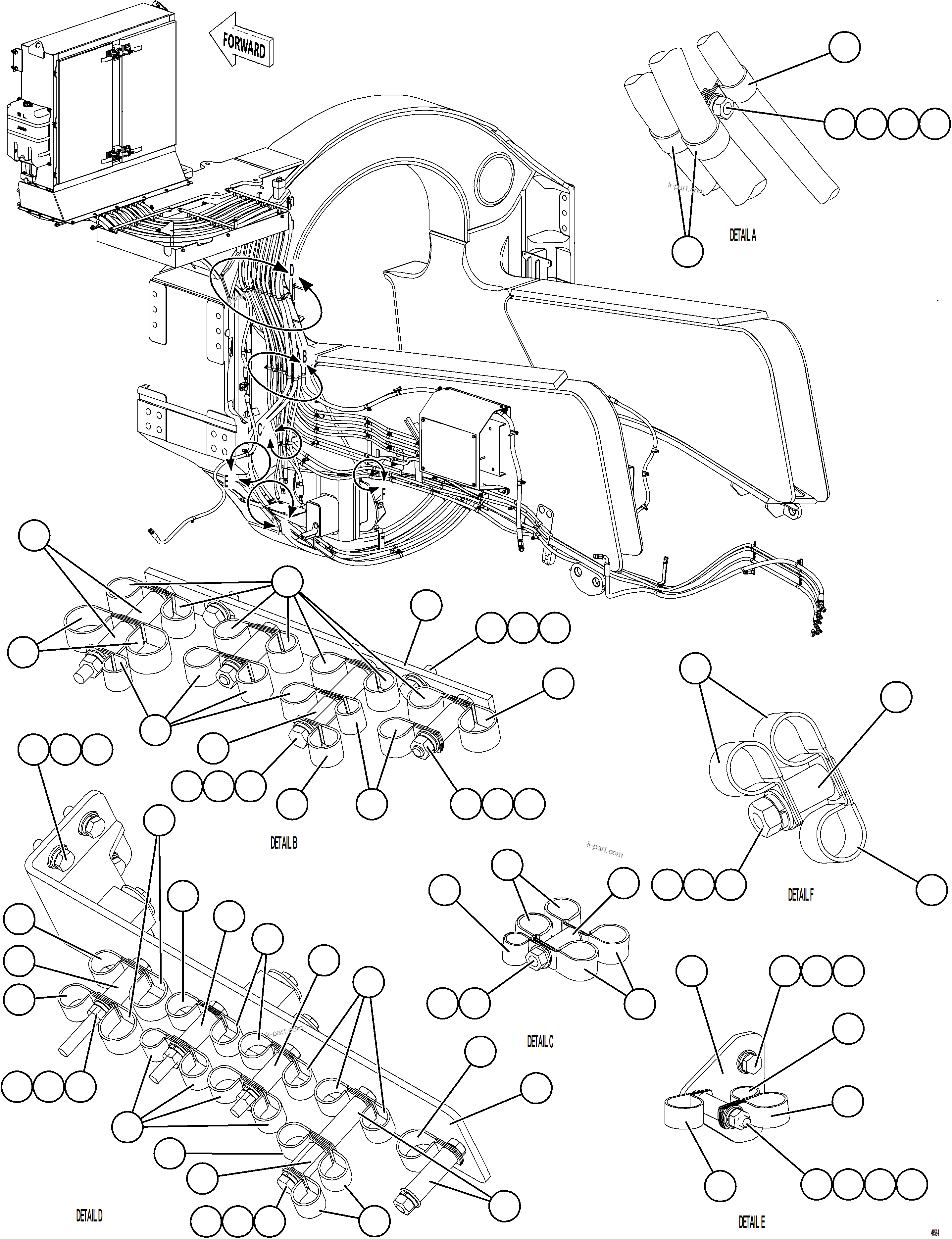 Komatsu parts book diagram for AFE78-DJ 930E-5 S/N A40362 - A40363,A40374  KAL: HYDRAULIC BRAKE CABINET HOSE CLAMPING    2/3