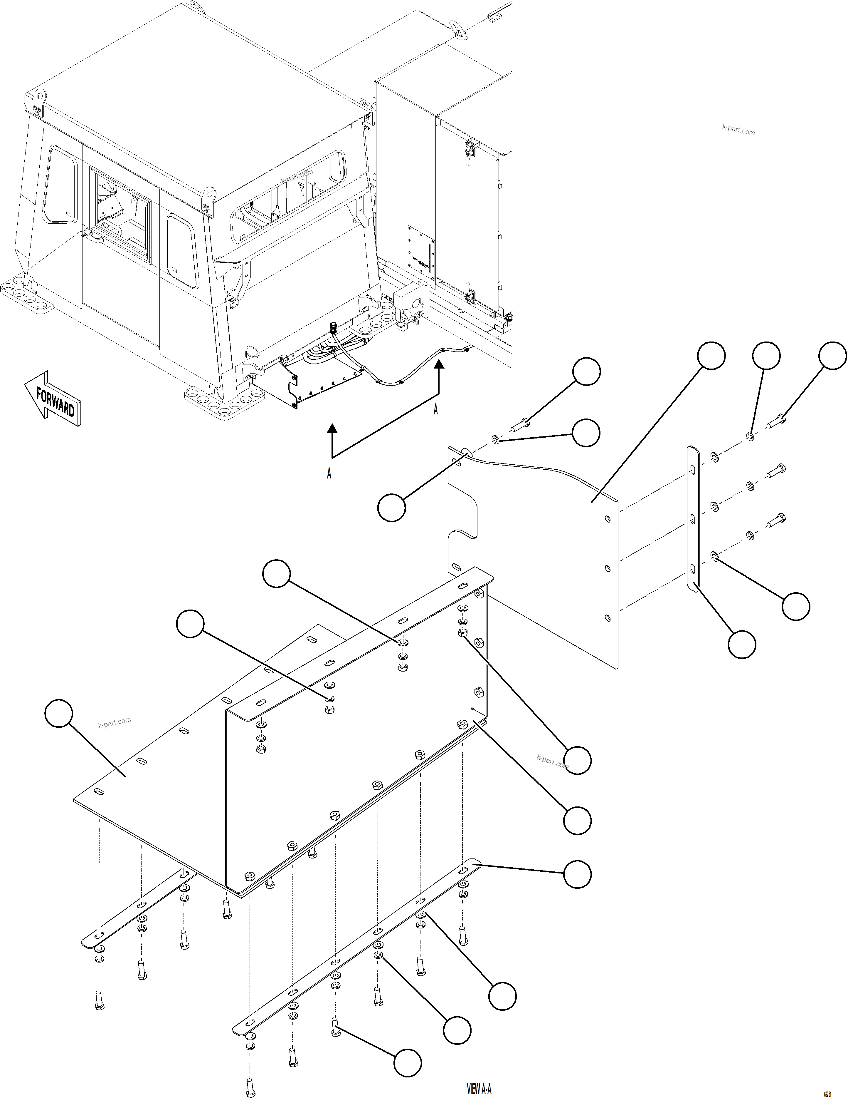 Komatsu parts book diagram for AFE78-DJ 930E-5 S/N A40362 - A40363,A40374  KAL: CAB CONNECTOR MUD FLAPS