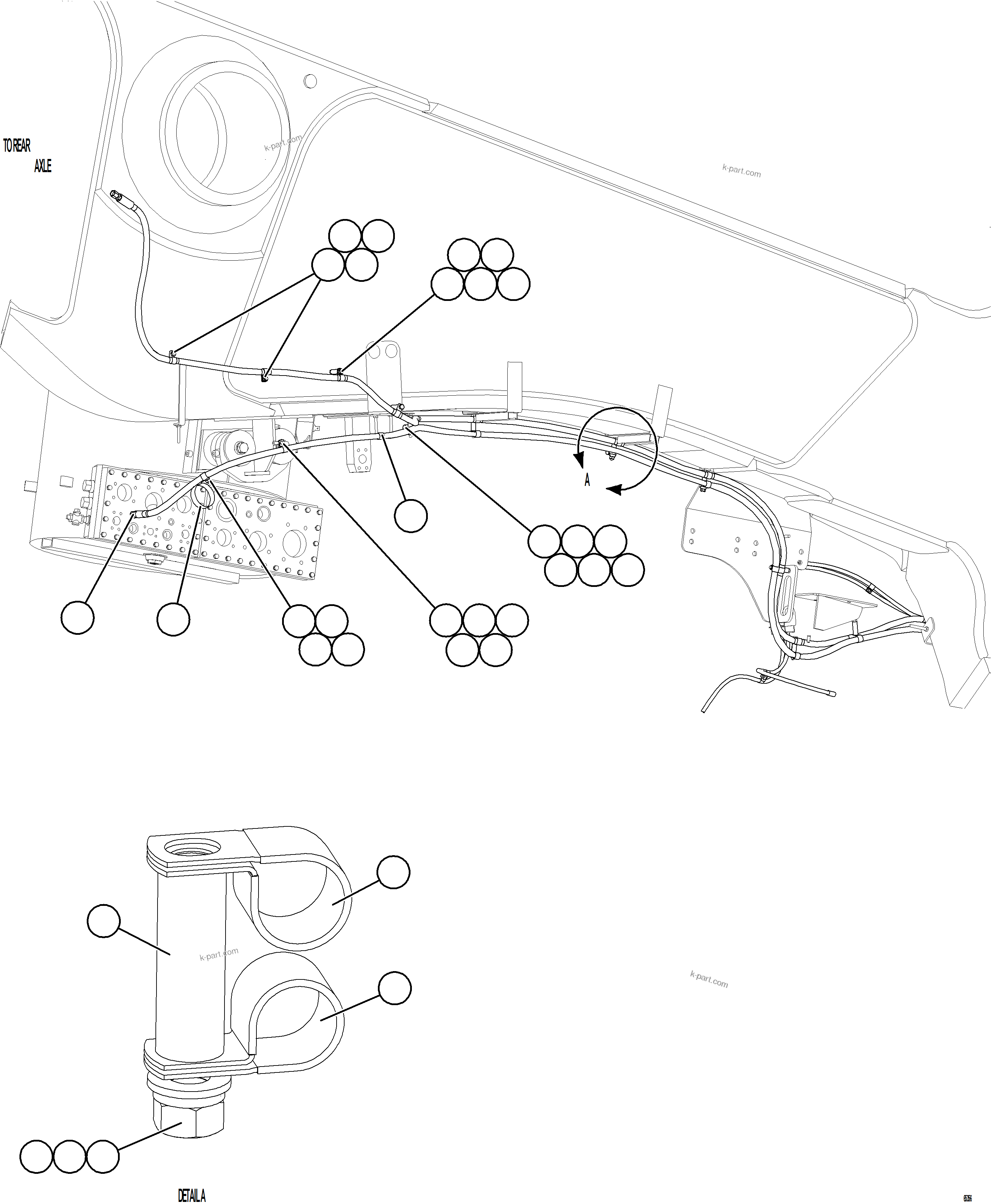 Komatsu parts book diagram for AFE78-DJ 930E-5 S/N A40362 - A40363,A40374  KAL: AUTOMATIC LUBRICATION SYSTEM PIPING - FRONT    4/4
