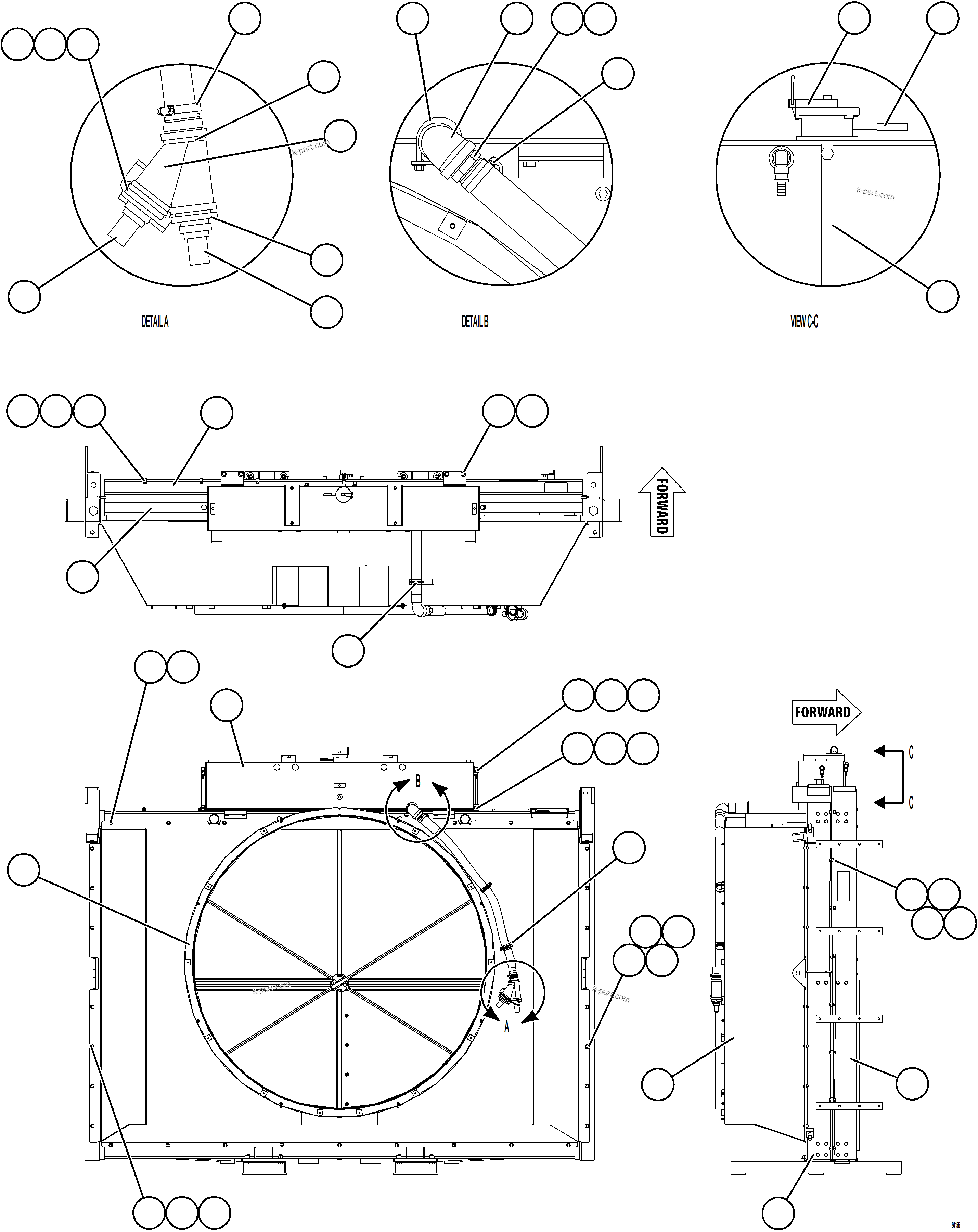Komatsu parts book diagram for AFE78-DX 930E-5 S/N A40423 - A40425  KSA: RADIATOR & SHROUD ASSEMBLY    58F-03-40000