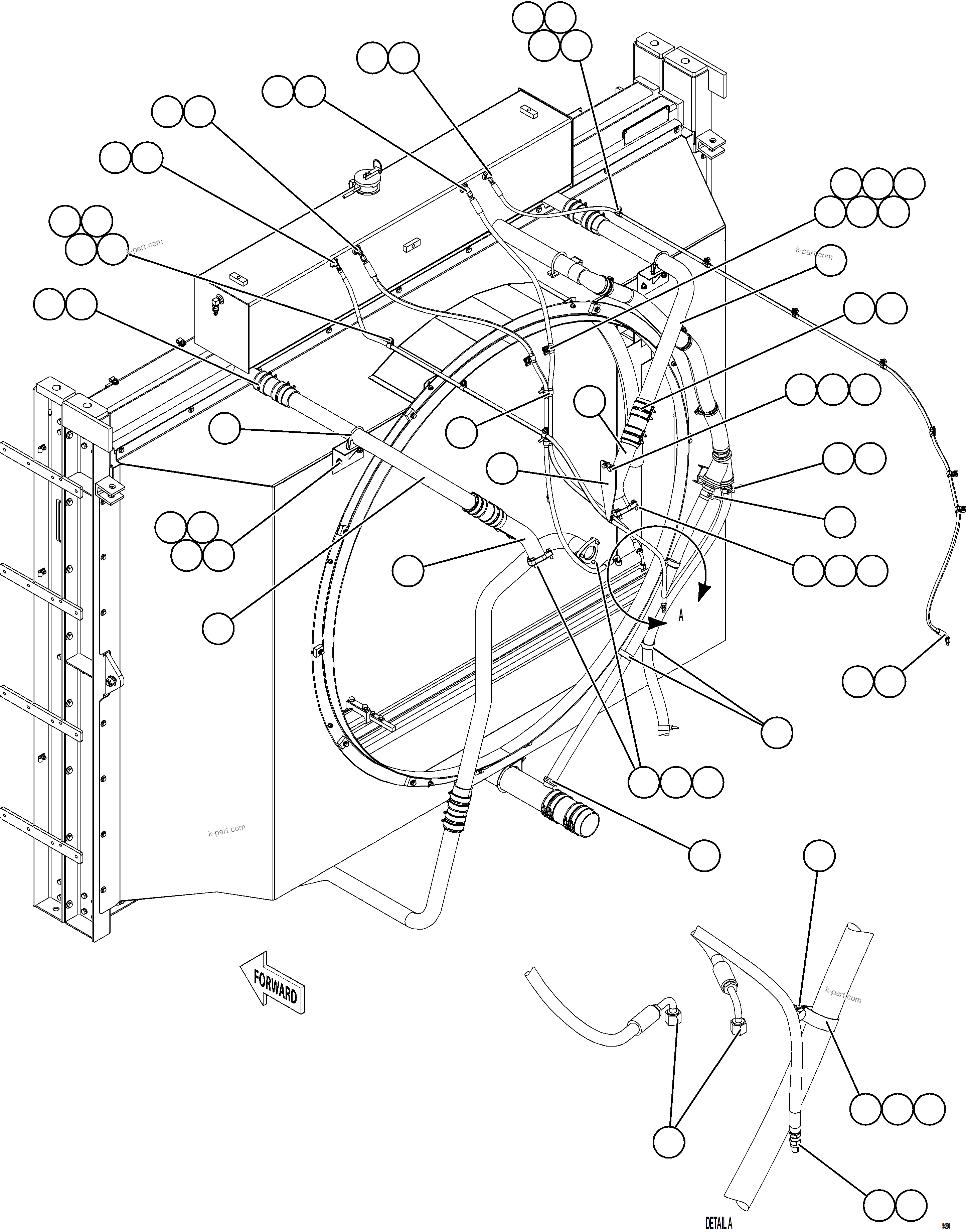 Komatsu parts book diagram for AFE78-DX 930E-5 S/N A40423 - A40425  KSA: RADIATOR PIPING    1/4