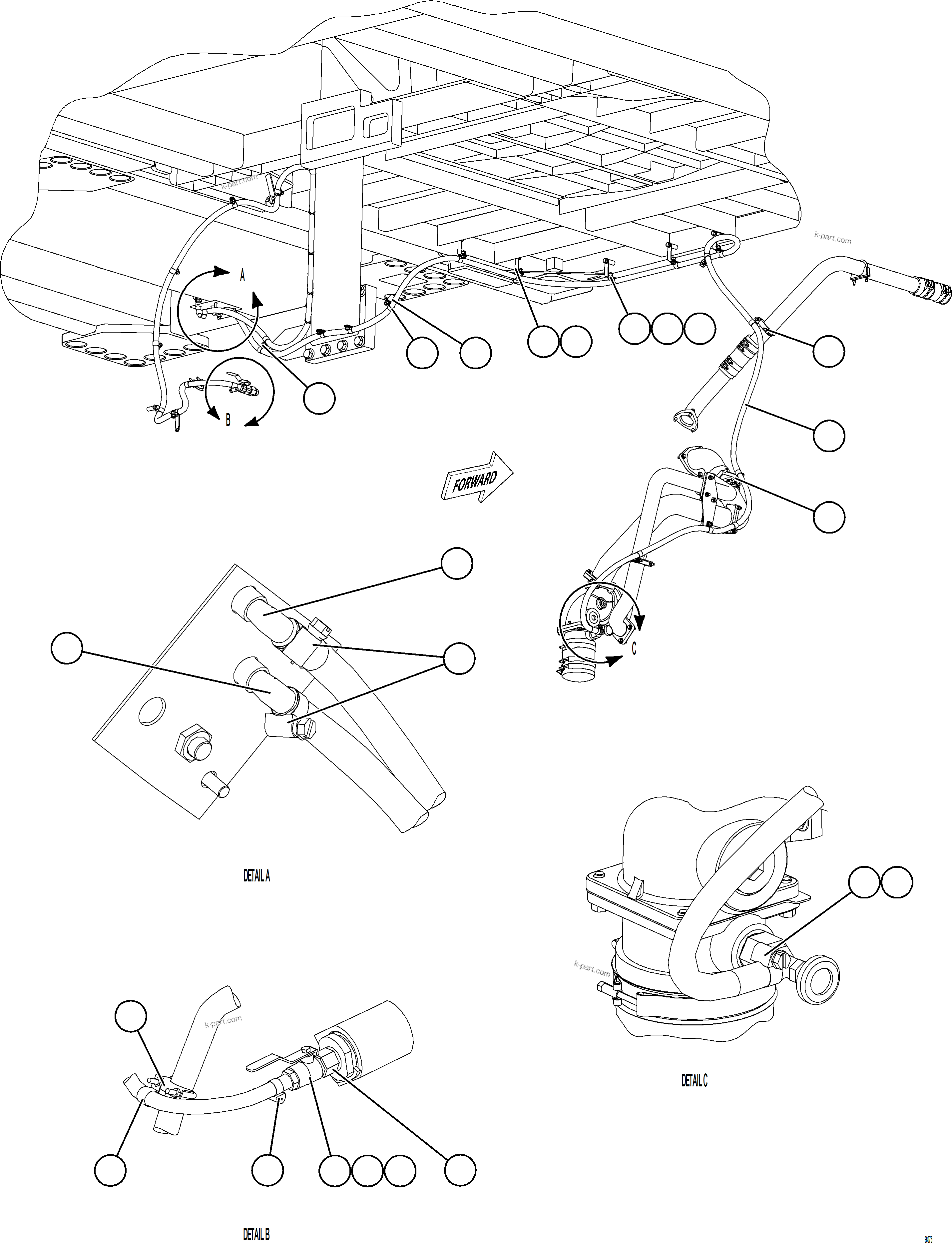 Komatsu parts book diagram for AFE78-DX 930E-5 S/N A40423 - A40425  KSA: HEATER HOSE INSTALLATION    1/2