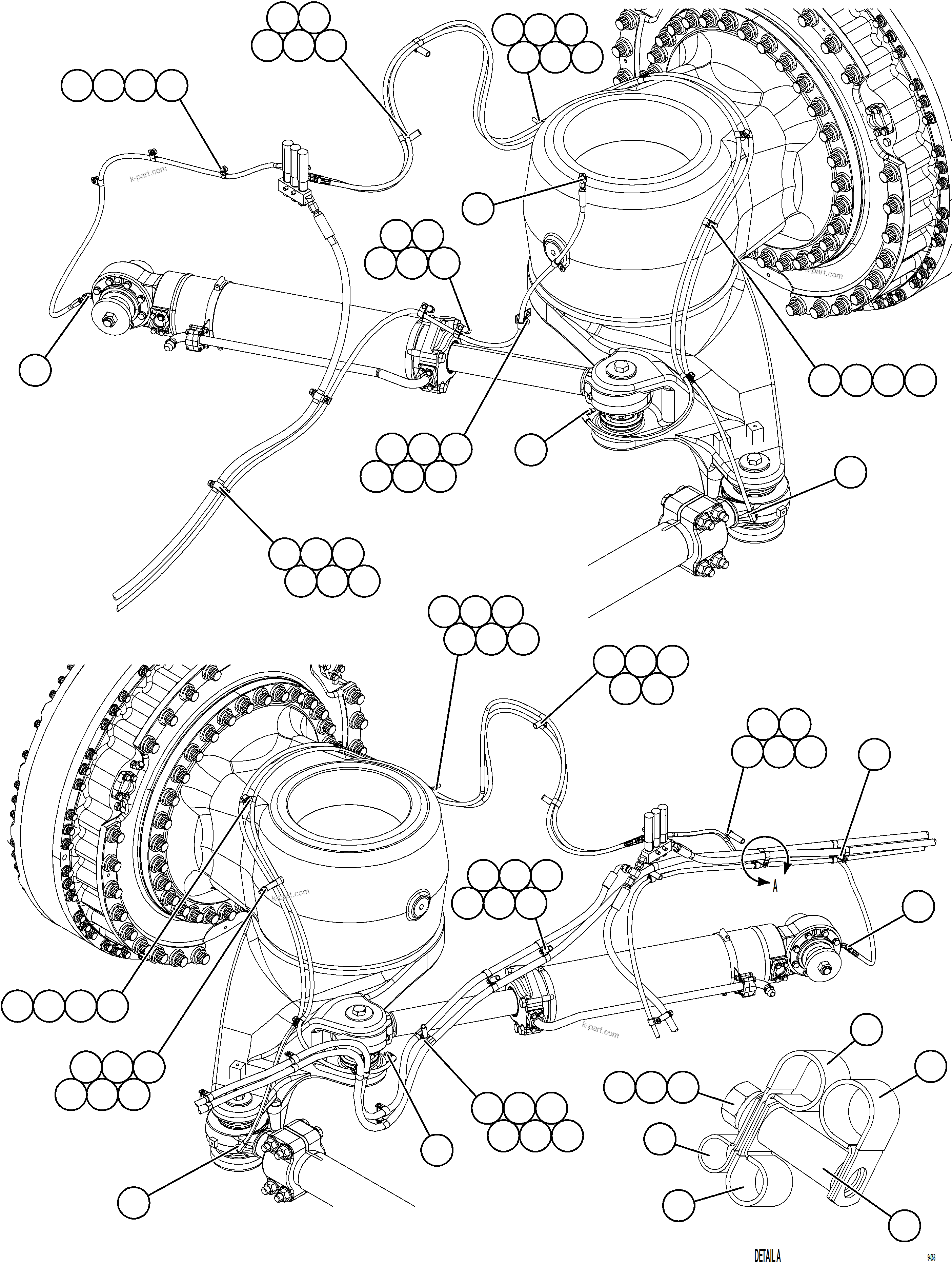 Komatsu parts book diagram for AFE78-DX 930E-5 S/N A40423 - A40425  KSA: AUTOMATIC LUBRICATION SYSTEM PIPING - FRONT    2/4