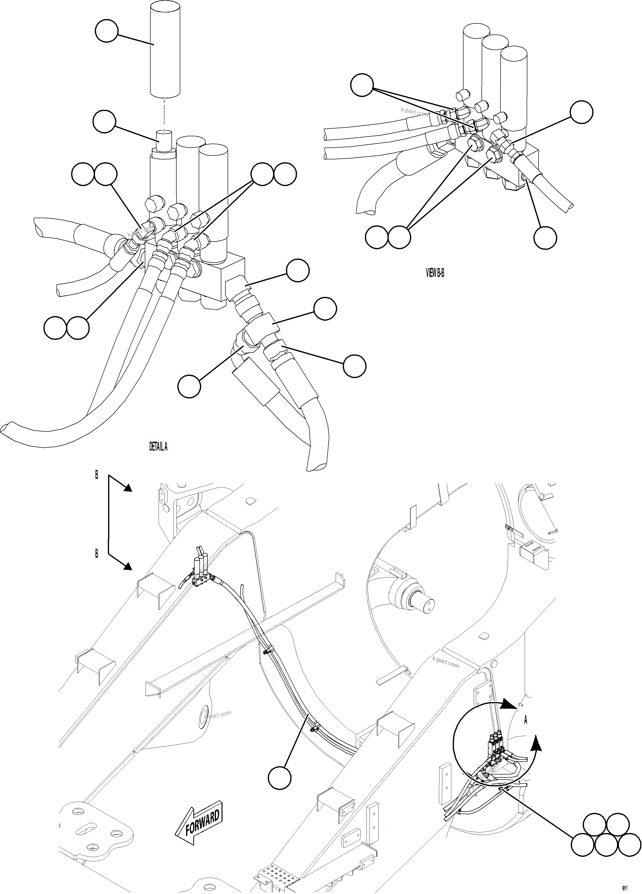 Komatsu parts book diagram for AFE78-DX 930E-5 S/N A40423 - A40425  KSA: AUTOMATIC LUBRICATION SYSTEM PIPING - FRONT    3/4