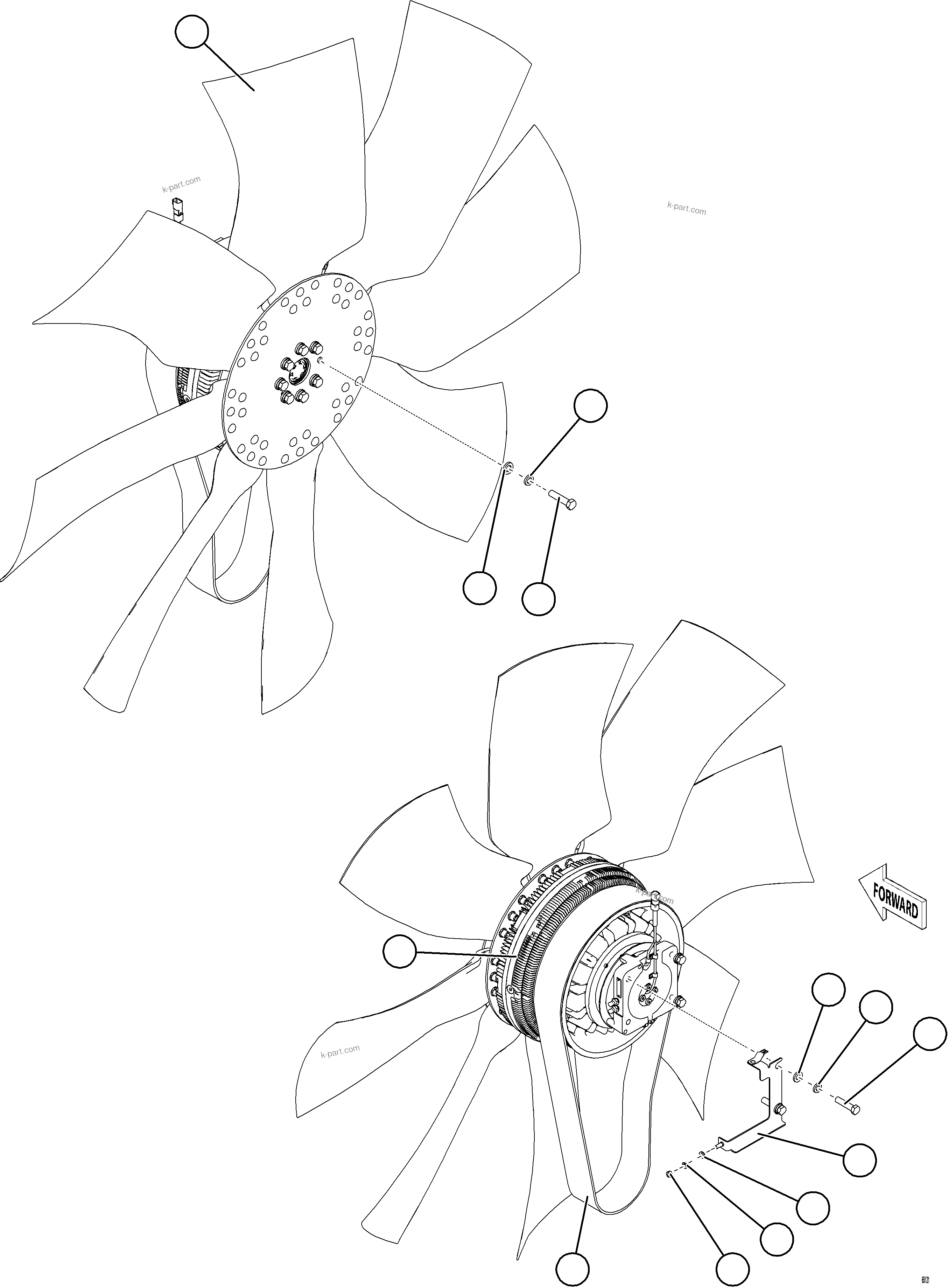 Komatsu parts book diagram for AFE78-ED 930E-5 S/N A40448 - A40450,A40460 - A40462,A40468 - A40470,A40477 - A40479,A40485 - A40487,A40492 - A40494  KW: FAN INSTALLATION