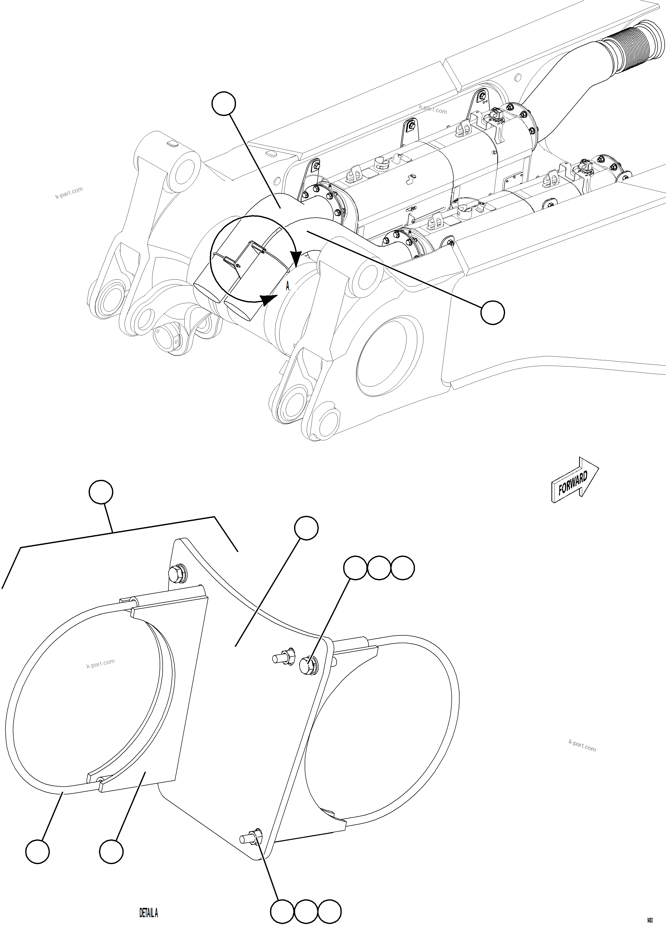 Komatsu parts book diagram for AFE78-ED 930E-5 S/N A40448 - A40450,A40460 - A40462,A40468 - A40470,A40477 - A40479,A40485 - A40487,A40492 - A40494  KW: EXHAUST PIPING - REAR    2/2