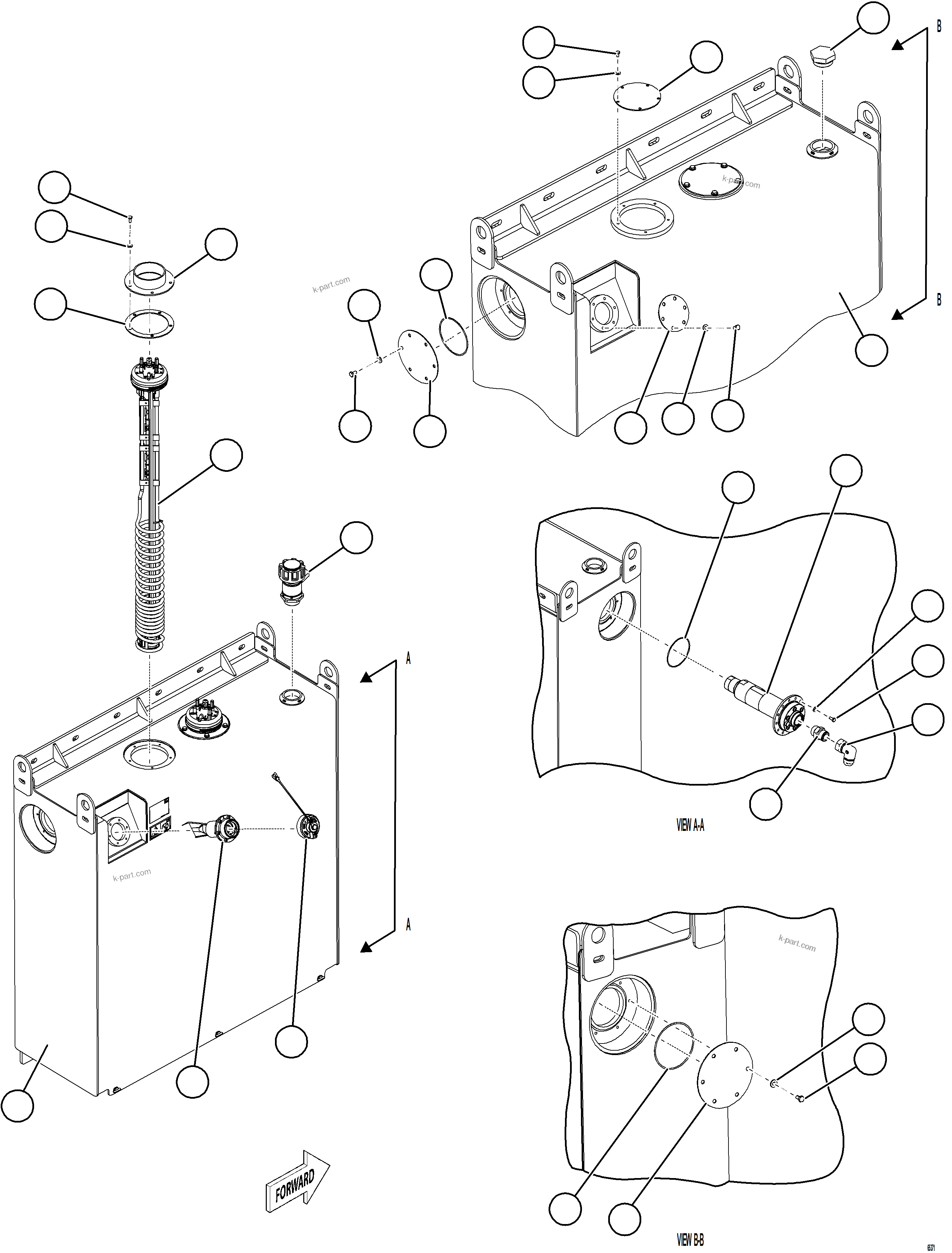 Komatsu parts book diagram for AFE78-ED 930E-5 S/N A40448 - A40450,A40460 - A40462,A40468 - A40470,A40477 - A40479,A40485 - A40487,A40492 - A40494  KW: DEF TANK ASSEMBLY