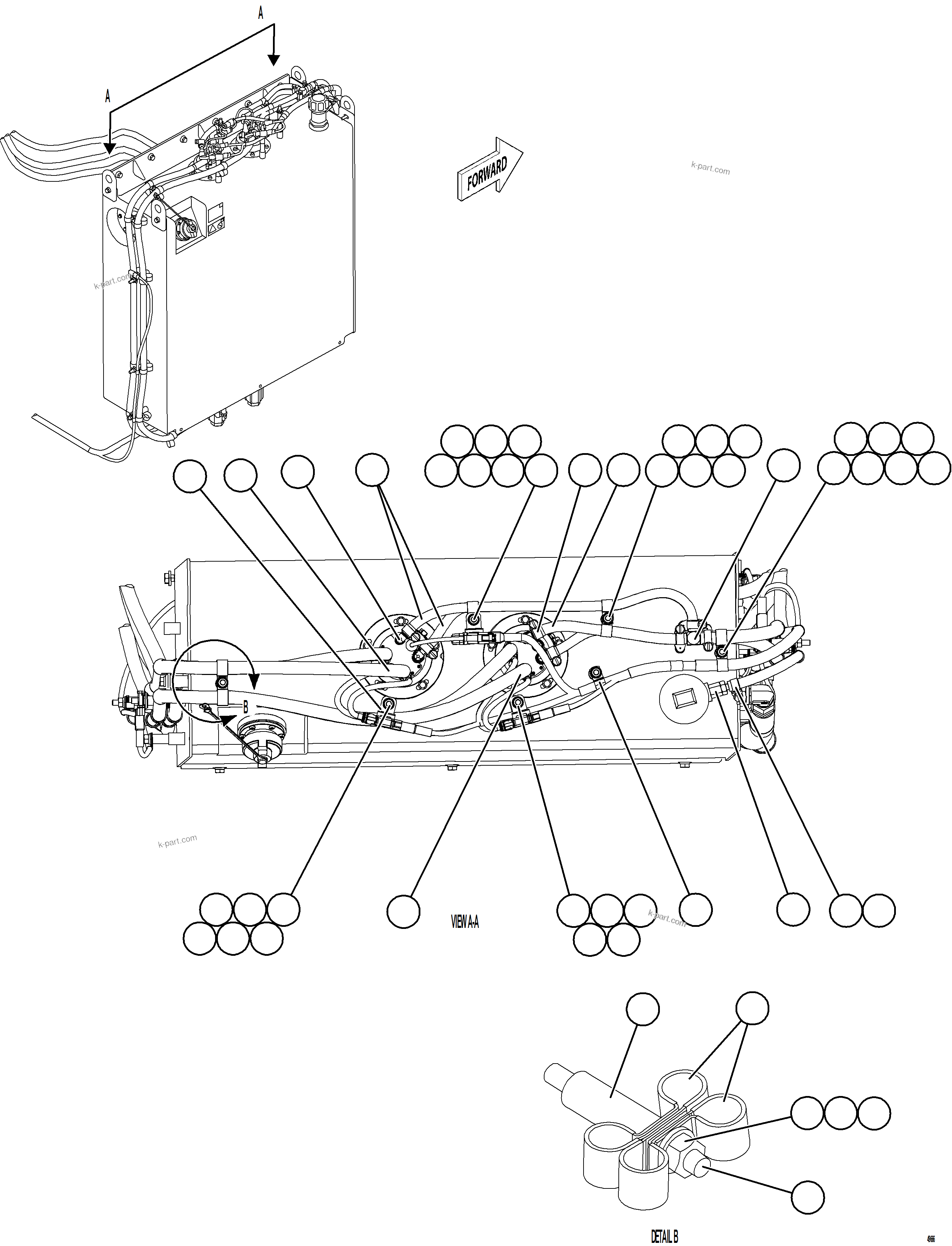 Komatsu parts book diagram for AFE78-ED 930E-5 S/N A40448 - A40450,A40460 - A40462,A40468 - A40470,A40477 - A40479,A40485 - A40487,A40492 - A40494  KW: DEF TANK HOSE CONNECTION - TOP
