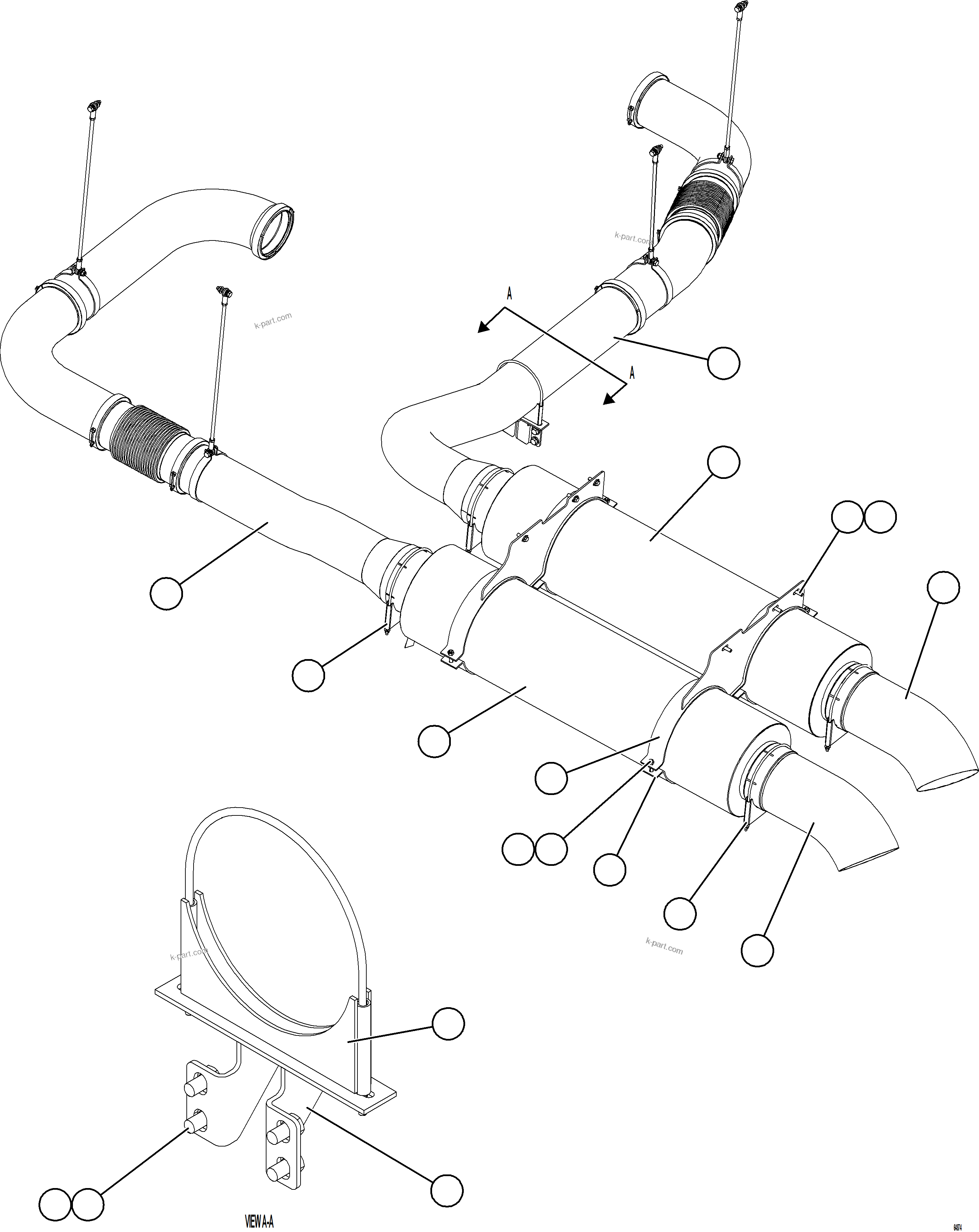 Komatsu parts book diagram for AFE78-EM 930E-5 S/N A40502 - A40505  KSA: EXHAUST PIPING - REAR