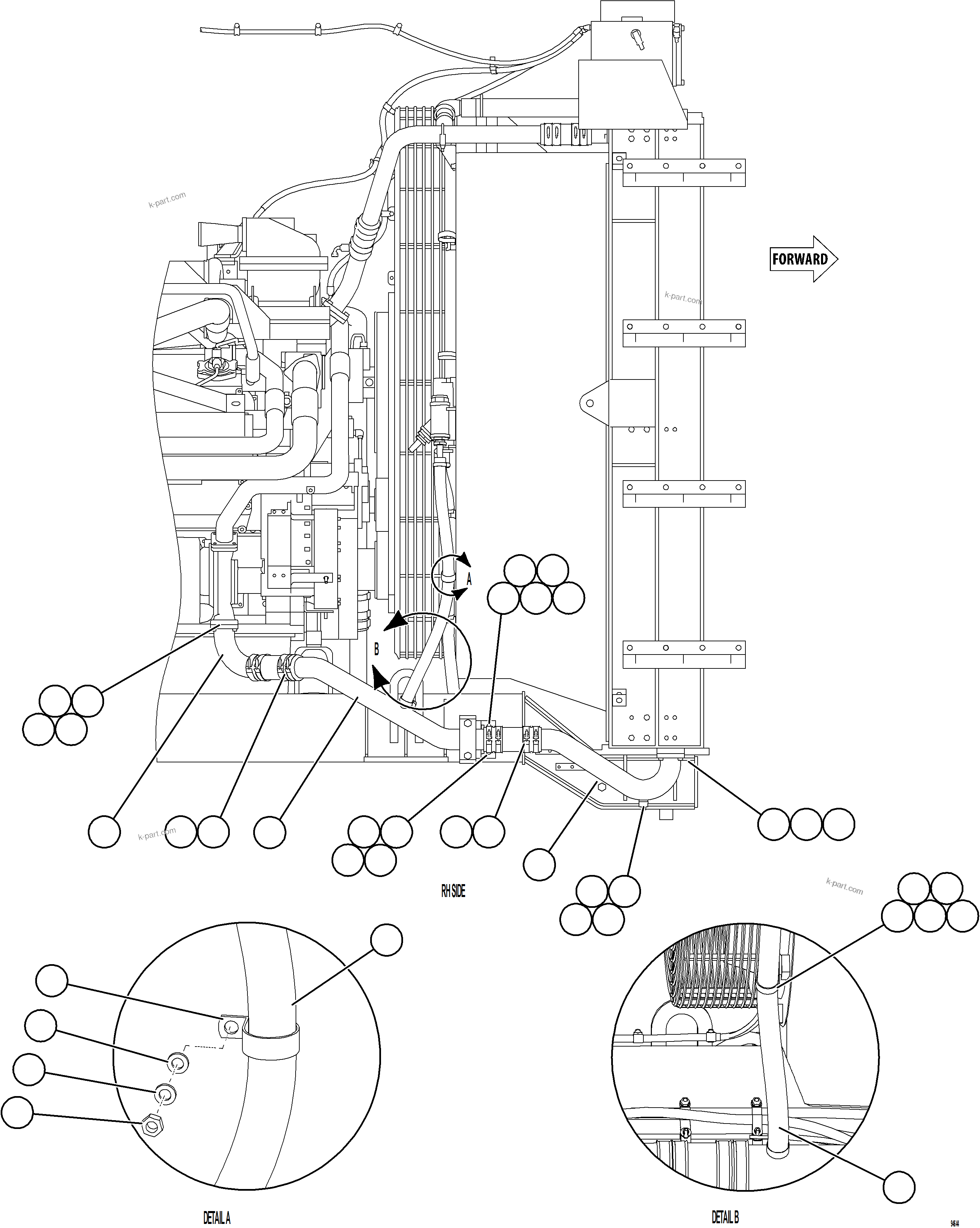 Komatsu parts book diagram for AFE78-EM 930E-5 S/N A40502 - A40505  KSA: RADIATOR PIPING    3/4