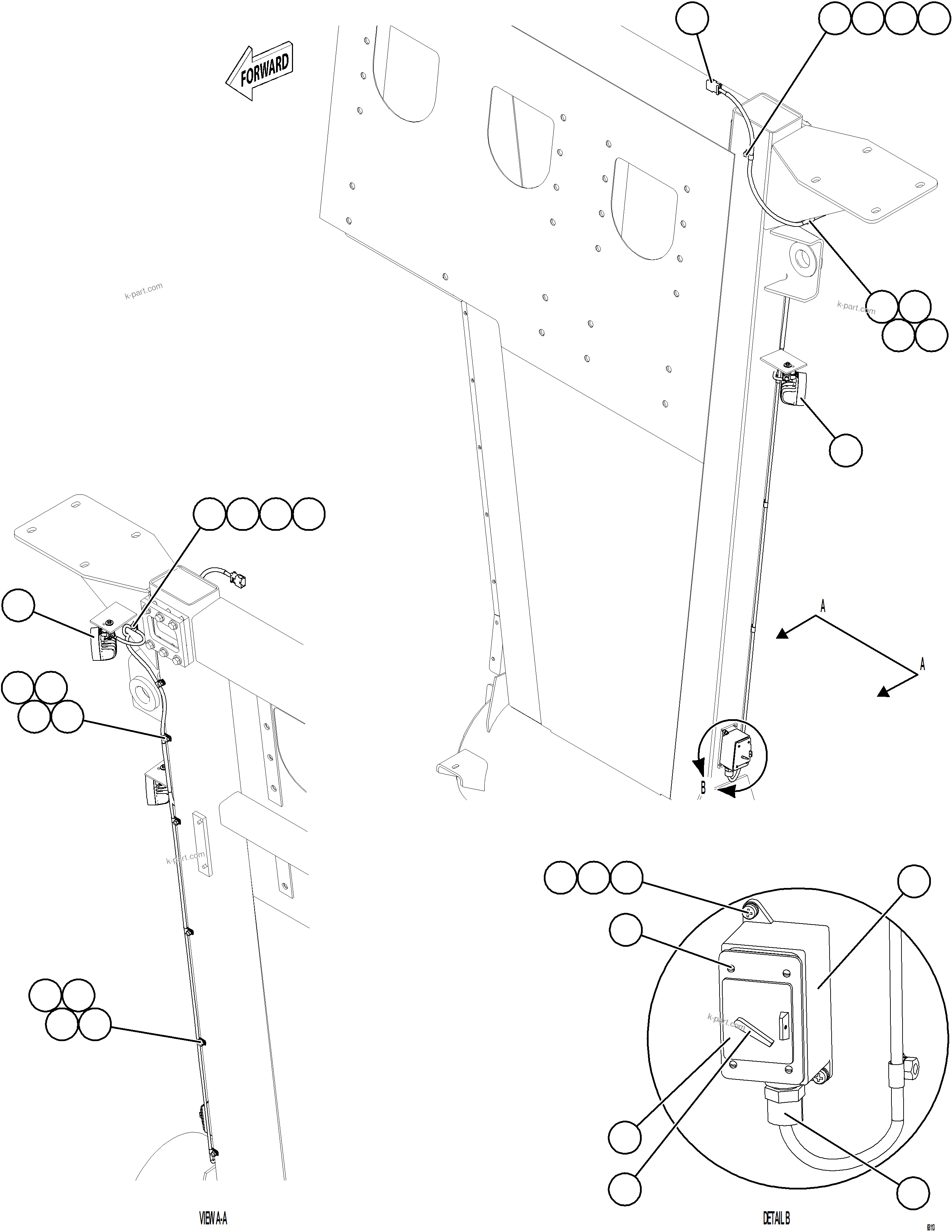 Komatsu parts book diagram for AFE78-EM 930E-5 S/N A40502 - A40505  KSA: RH ENGINE BAY LIGHTS & SWITCH