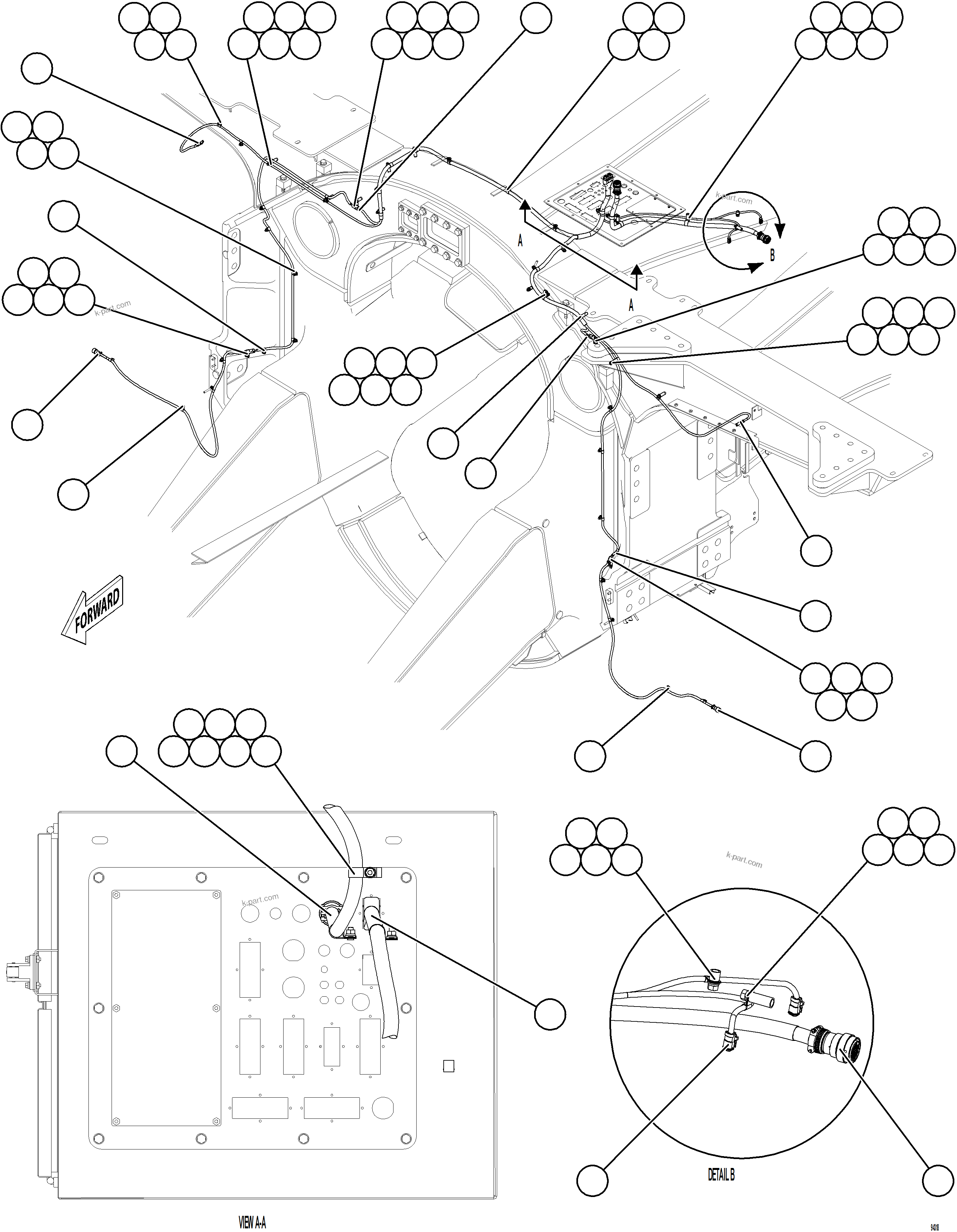 Komatsu parts book diagram for AFE78-EM 930E-5 S/N A40502 - A40505  KSA: FRONT WHEEL SPEED SENSOR WIRING HARNESS