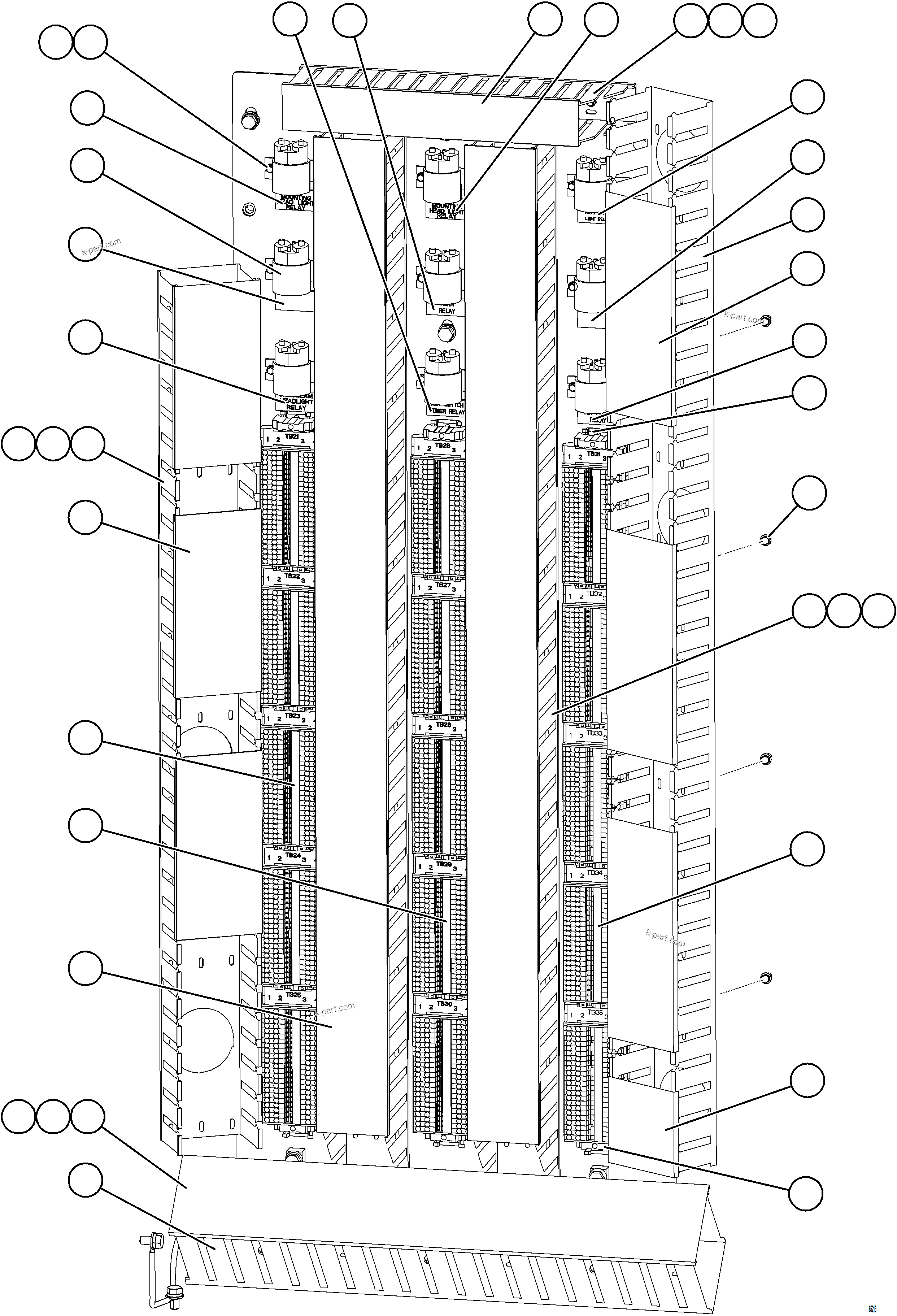 Komatsu parts book diagram for AFE78-EM 930E-5 S/N A40502 - A40505  KSA: AUXILIARY CONTROL CABINET - REAR WALL    1/2